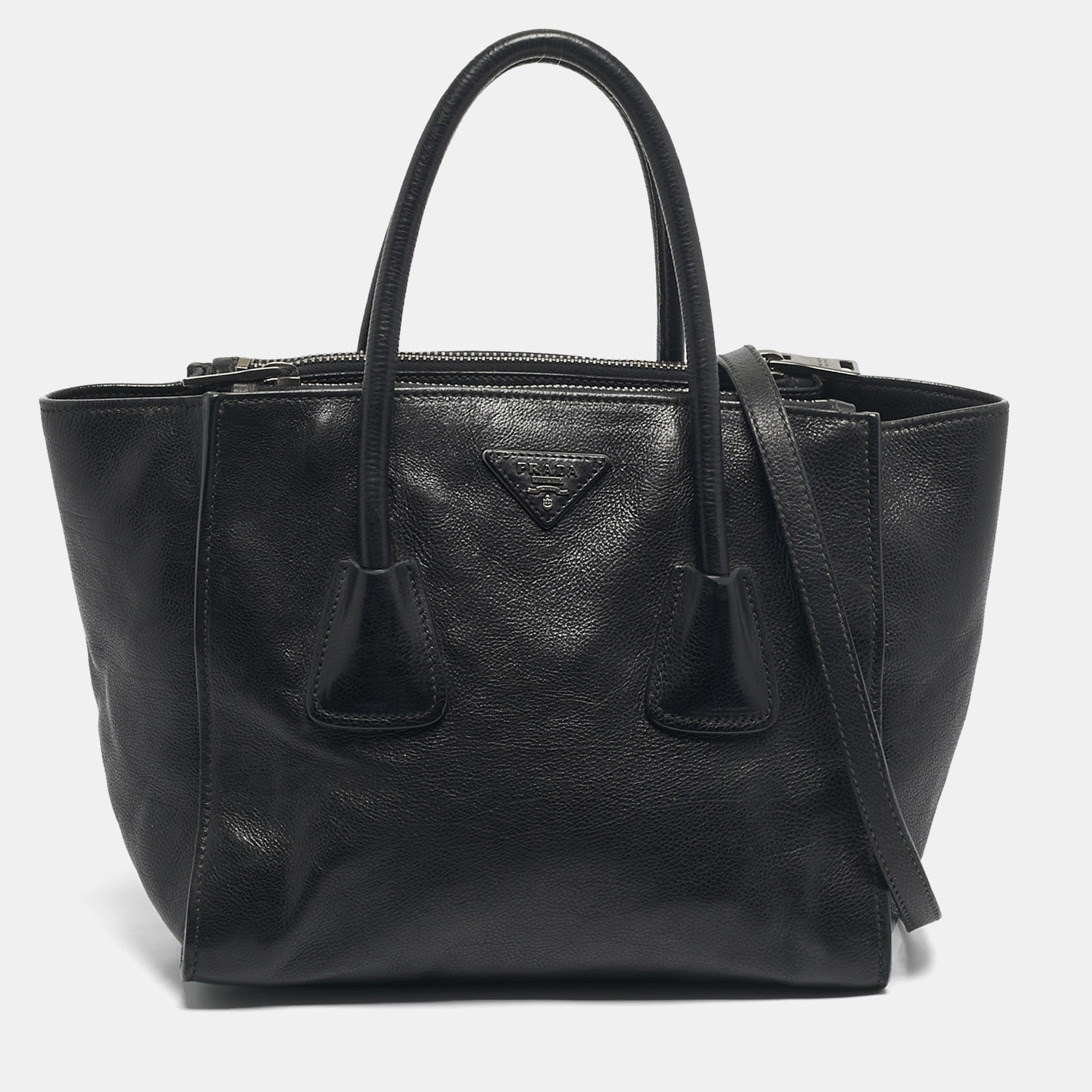 

Prada Black Leather Twin Pocket Double Handle Tote
