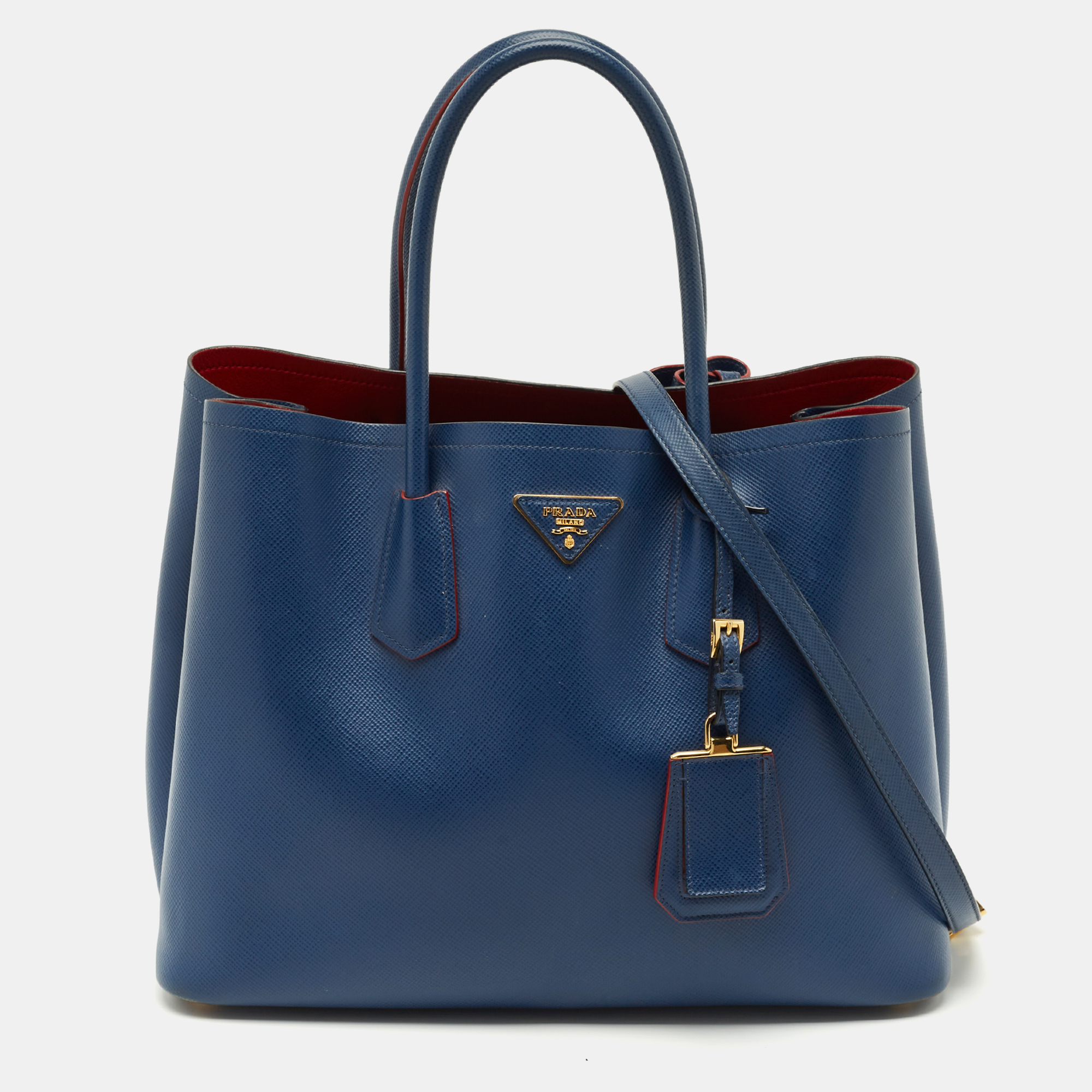 Pre-owned Prada Blue Saffiano Cuir Leather Large Double Handle Tote