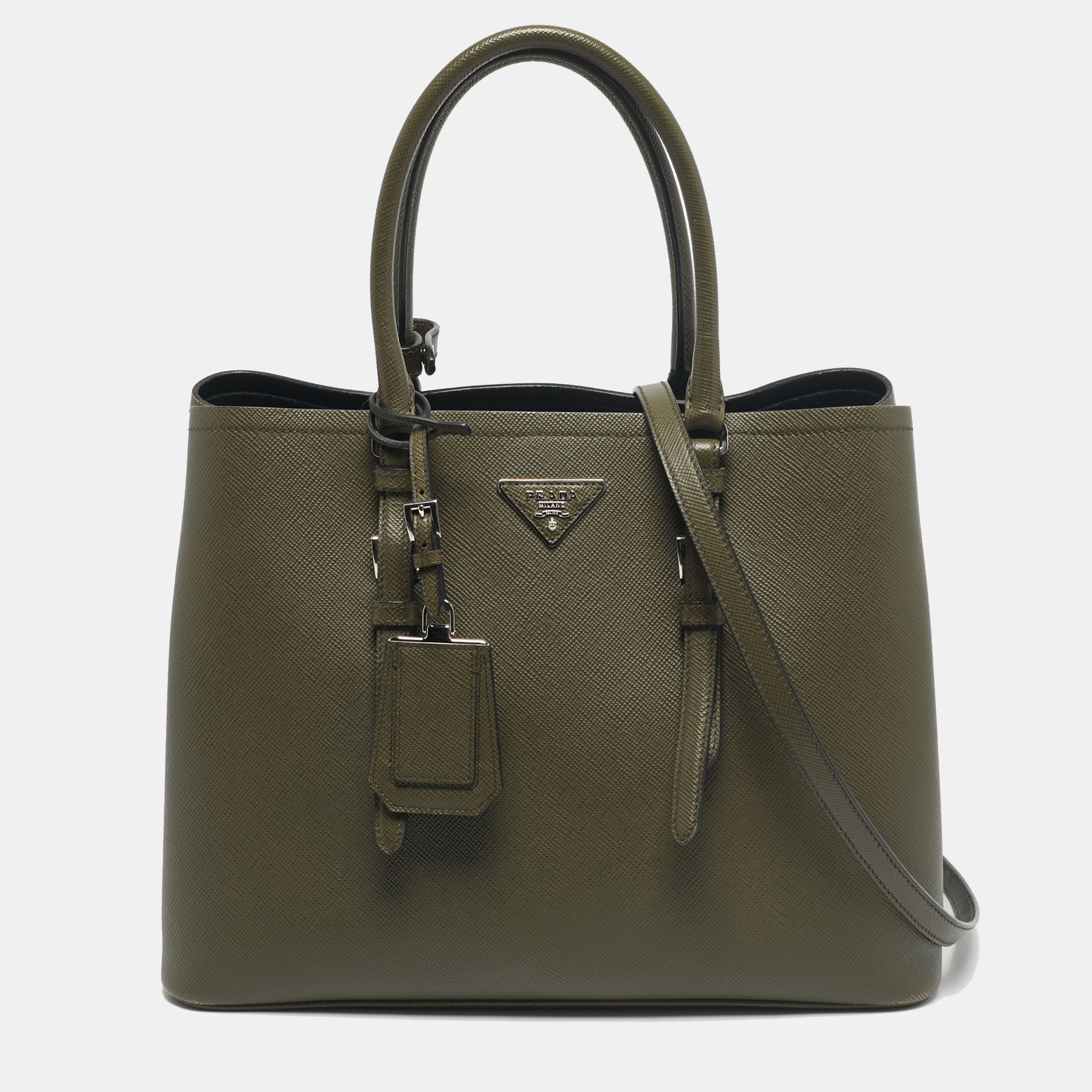 

Prada Military Green Saffiano Cuir Leather  Double Handle Tote