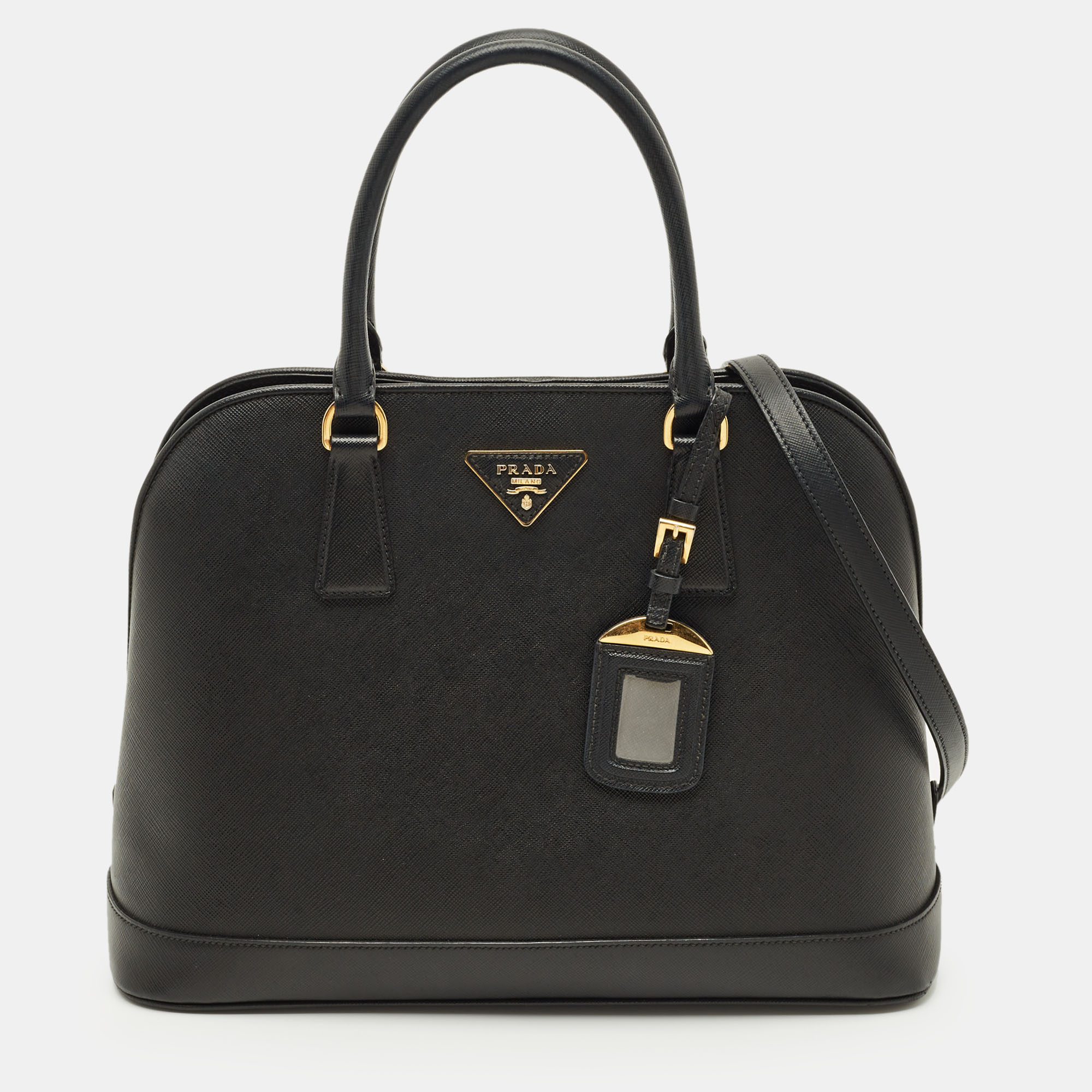 

Prada Black Saffiano Lux Leather Promenade Open Satchel