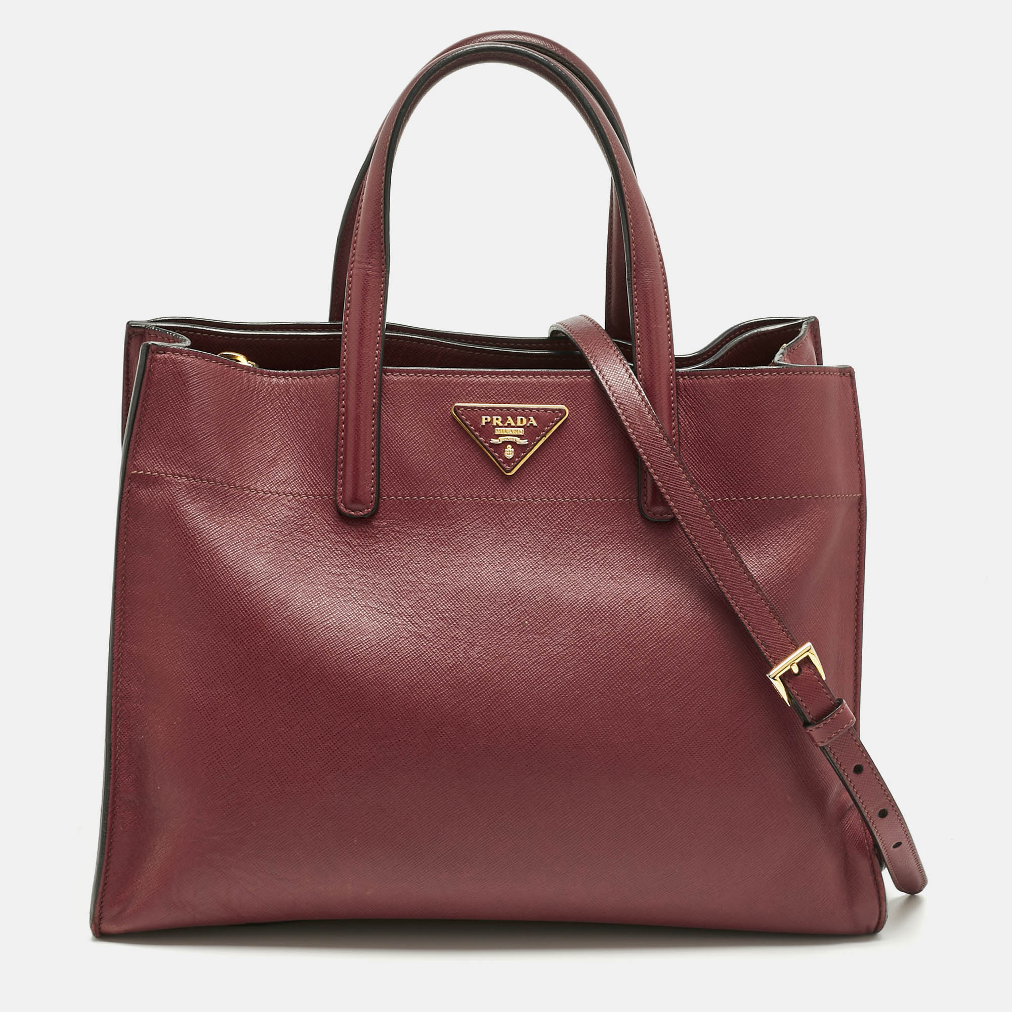 

Prada Burgundy Saffiano Soft Leather Middle Zip Tote