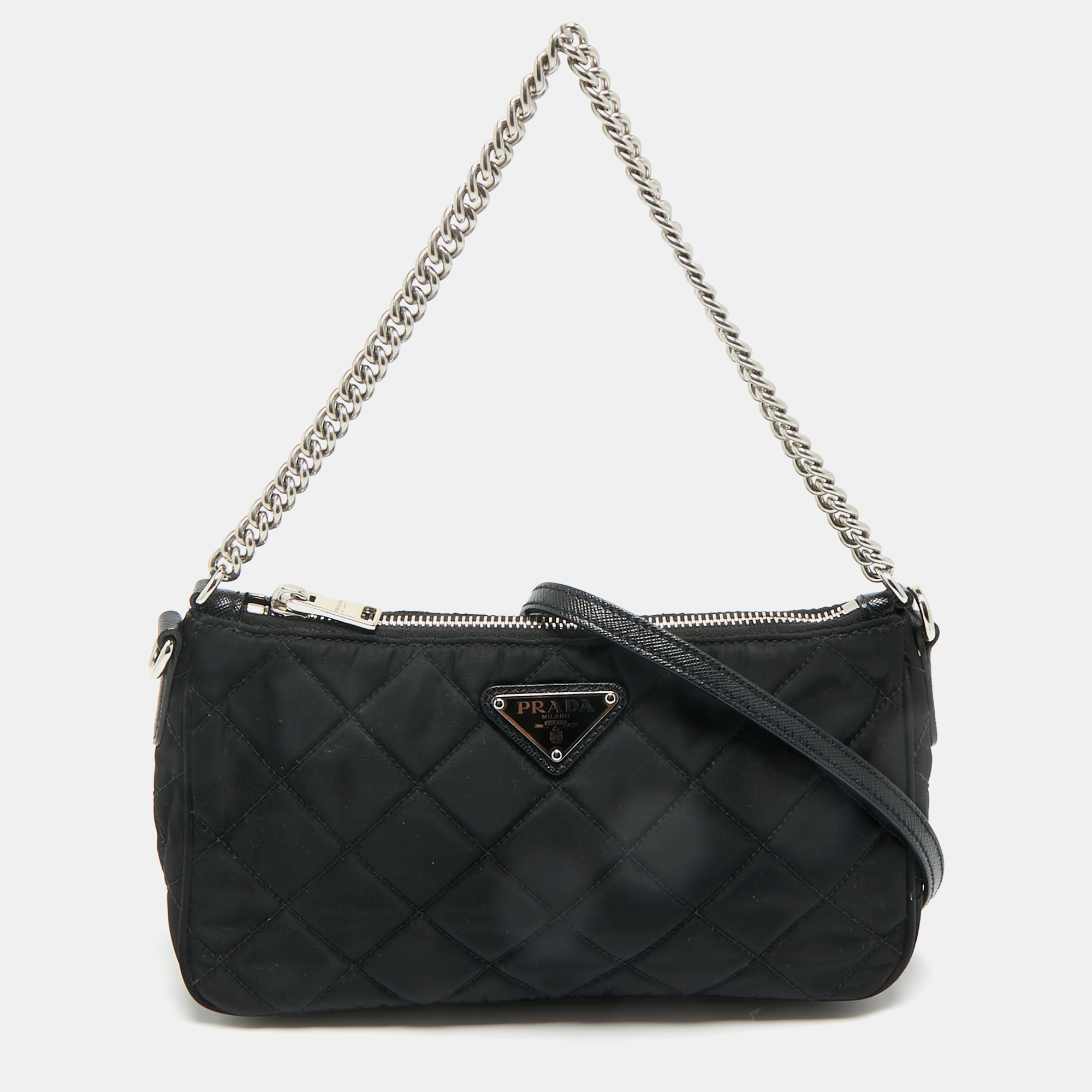 

Prada Black Quilted Nylon and Leather Convertible Crossbody Bag