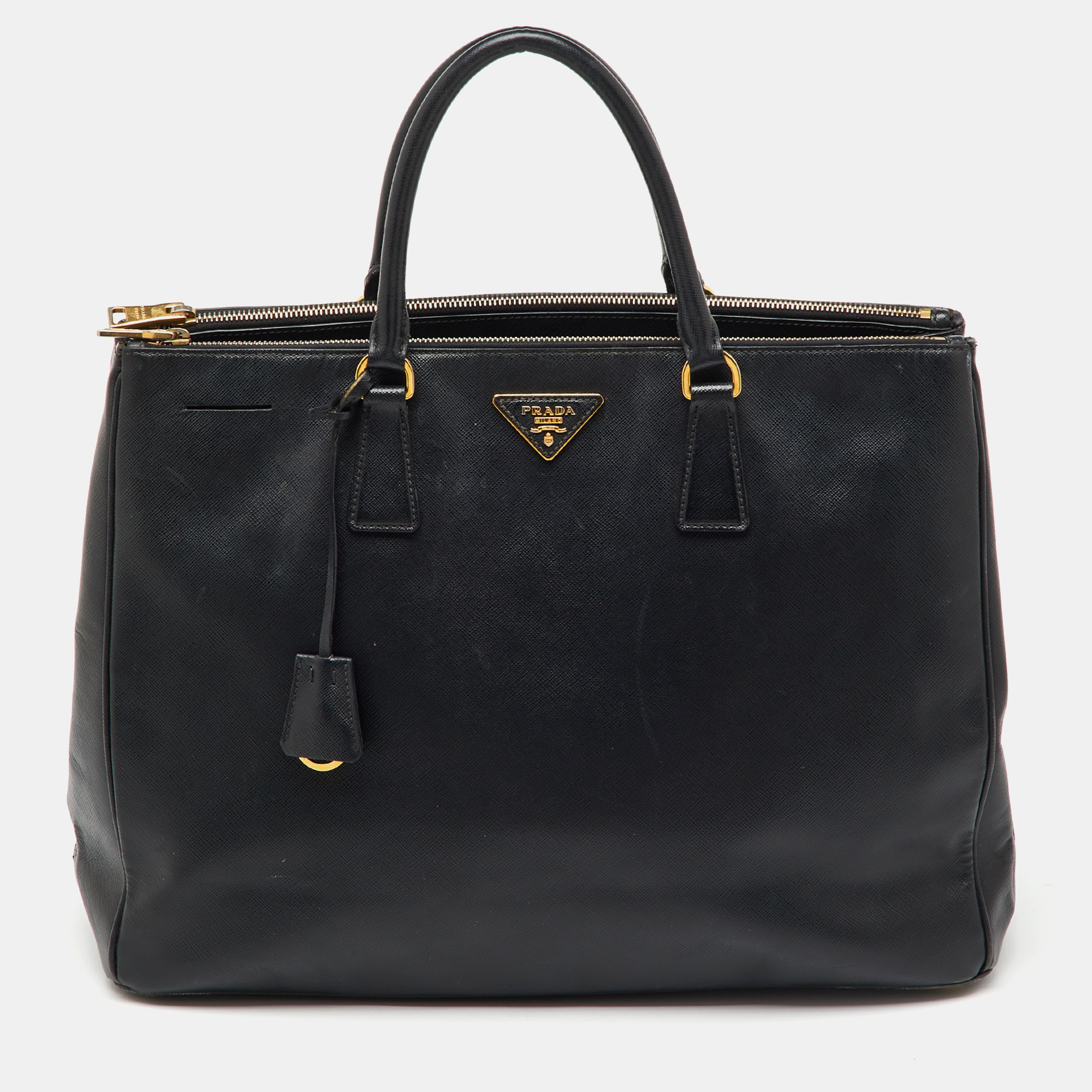 

Prada Black Saffiano Lux Leather Extra  Double Zip Galleria Tote