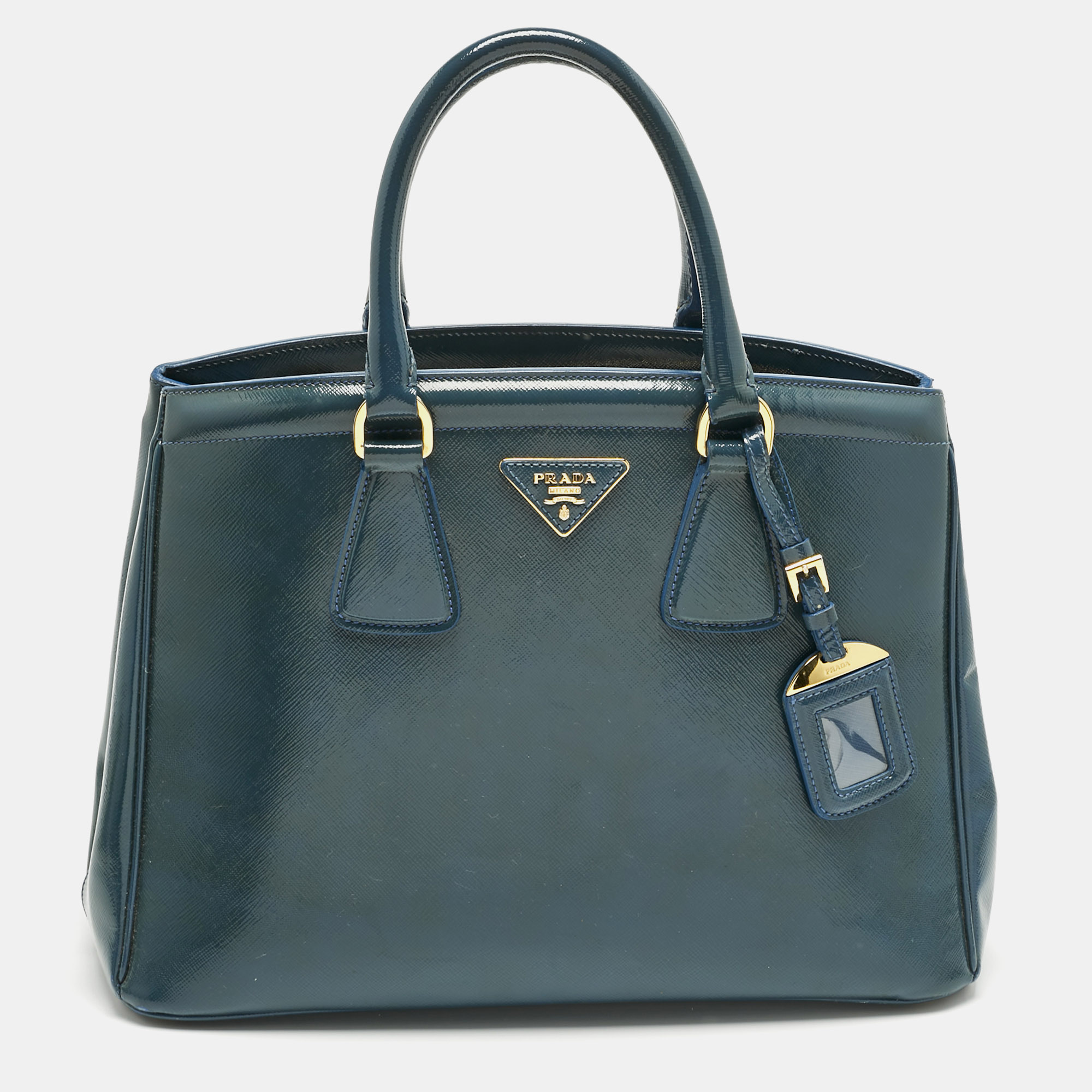 

Prada Blue Saffiano Patent Leather Parabole Tote