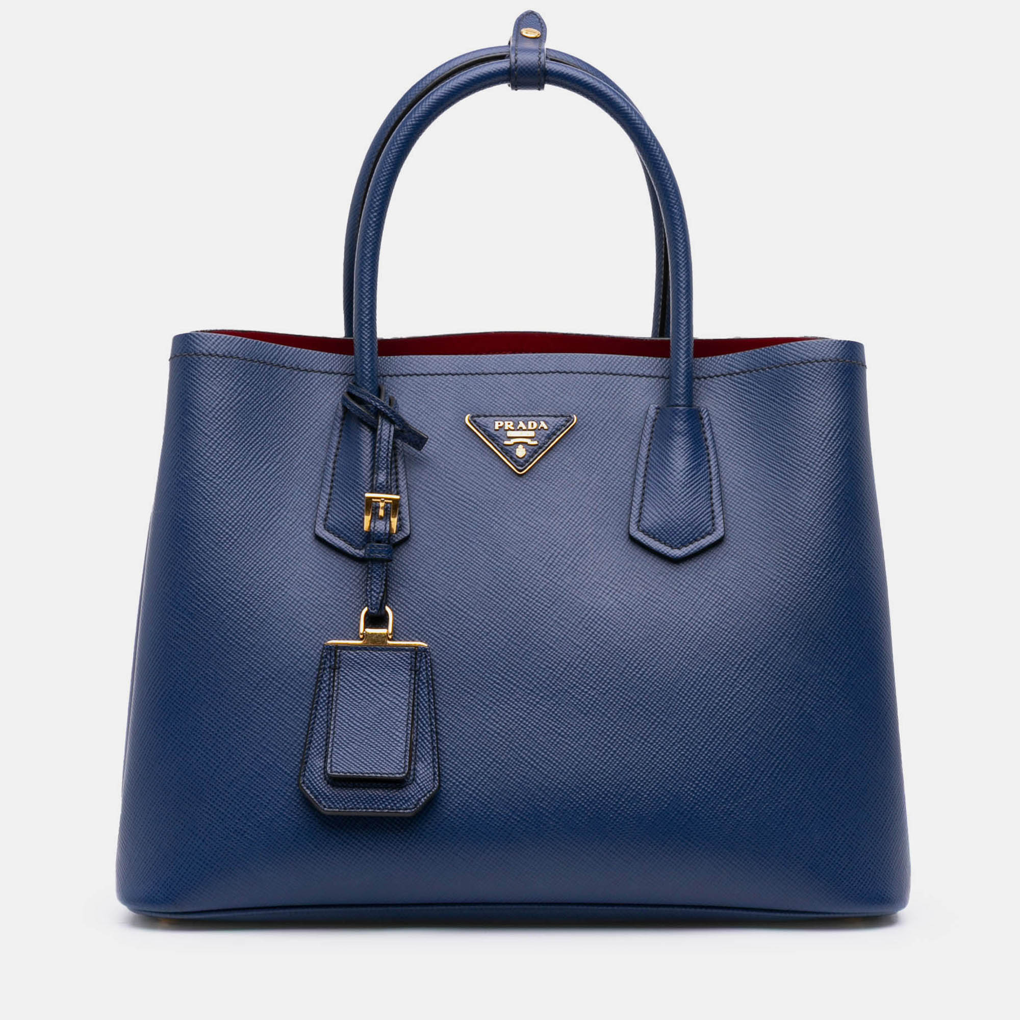 

Prada Blue Medium Saffiano Cuir Double Satchel