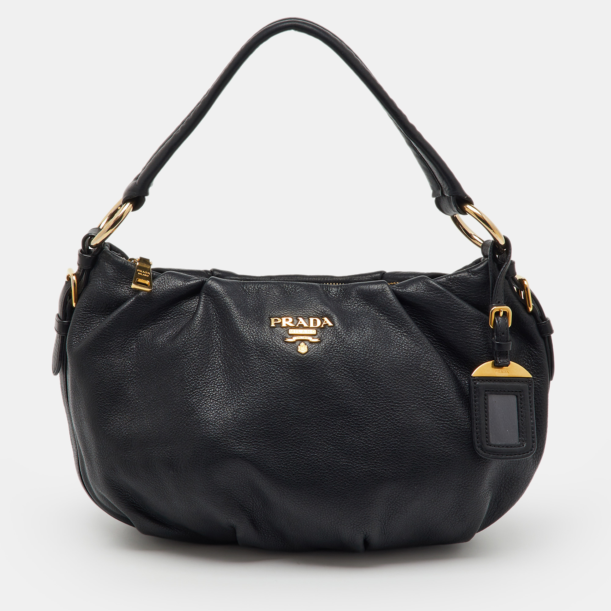 

Prada Black Vitello Daino Leather Hobo