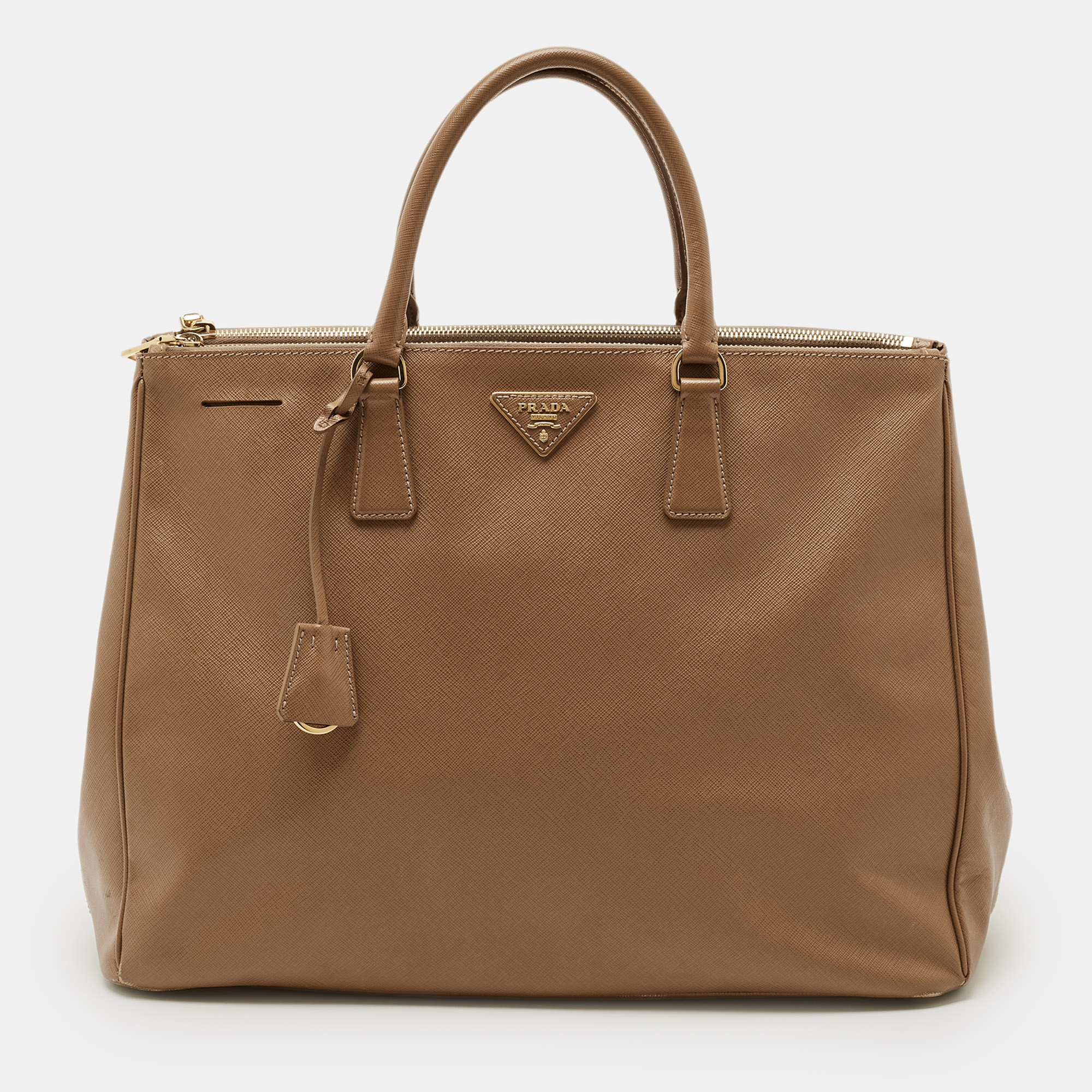 

Prada Brown Saffiano Lux Leather Executive Double Zip Tote
