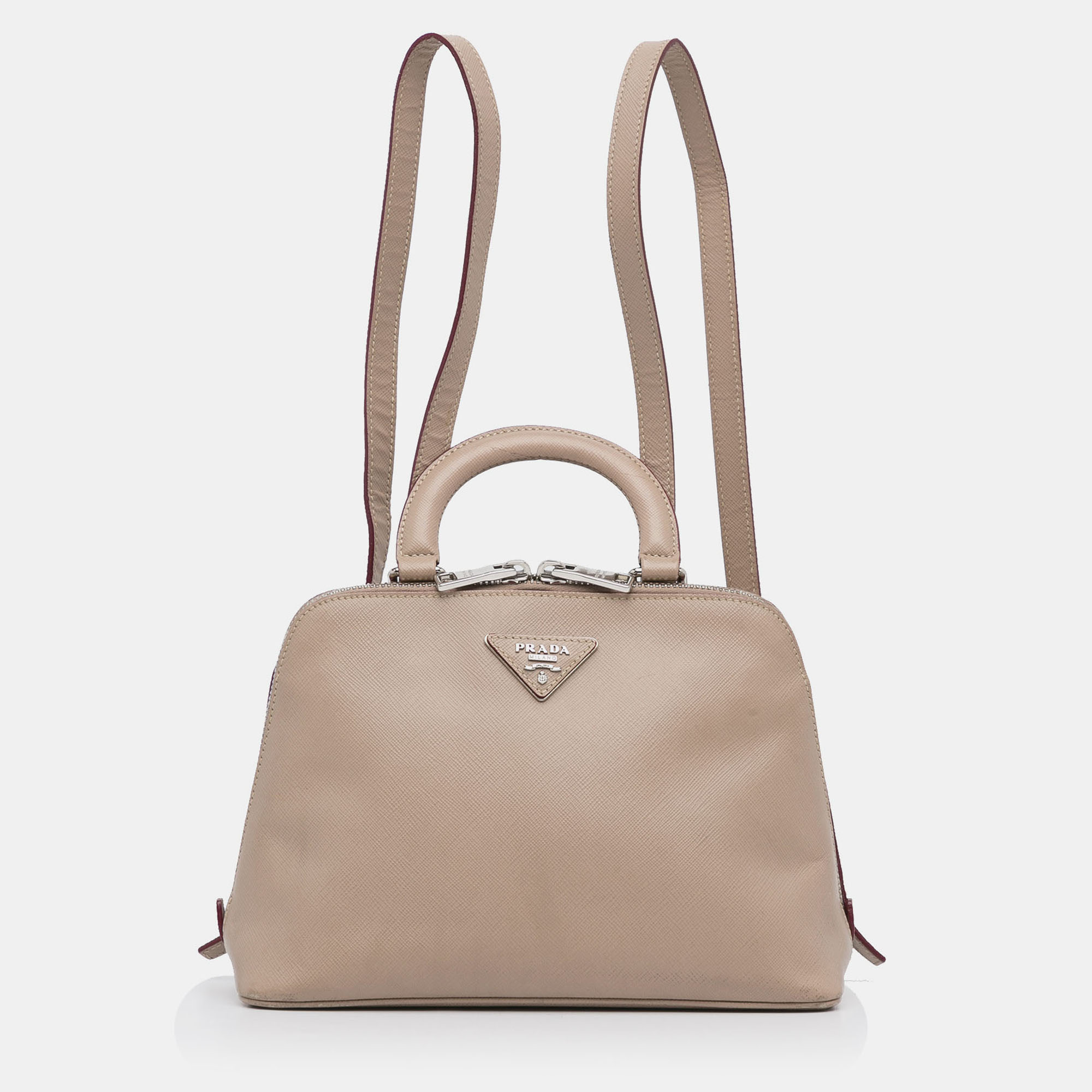 Pre-owned Prada Saffiano Lux Promenade Backpack In Brown