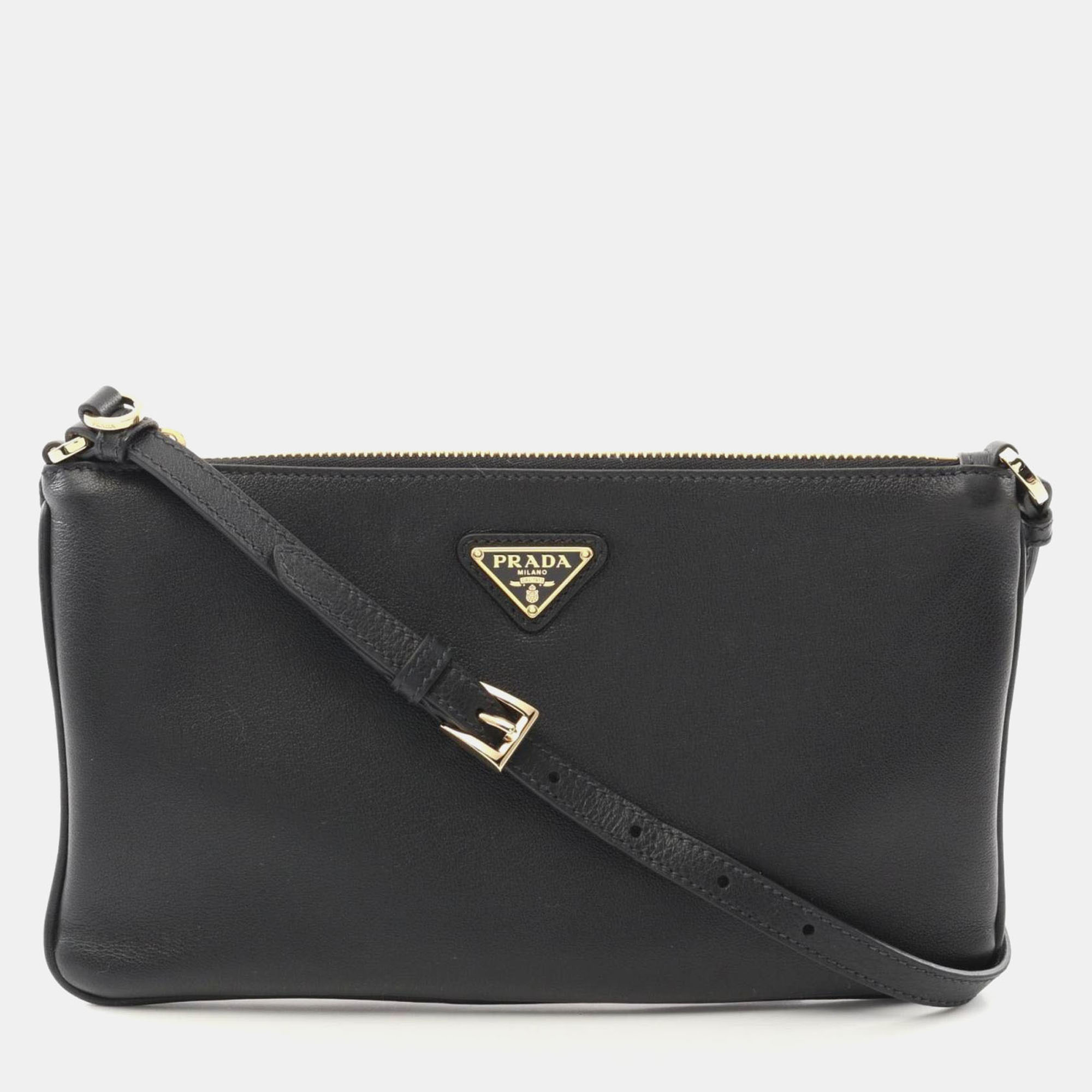 

Prada Soft Grain Black Leather Shoulder Bag