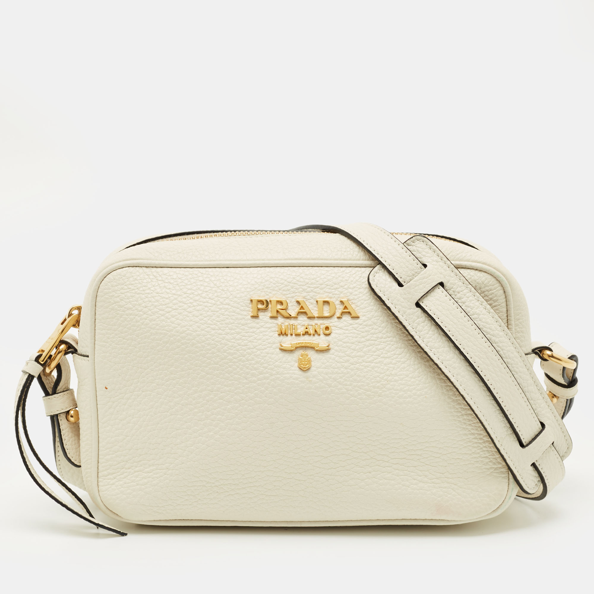 

Prada White Vitello Phenix Leather Camera Crossbody Bag