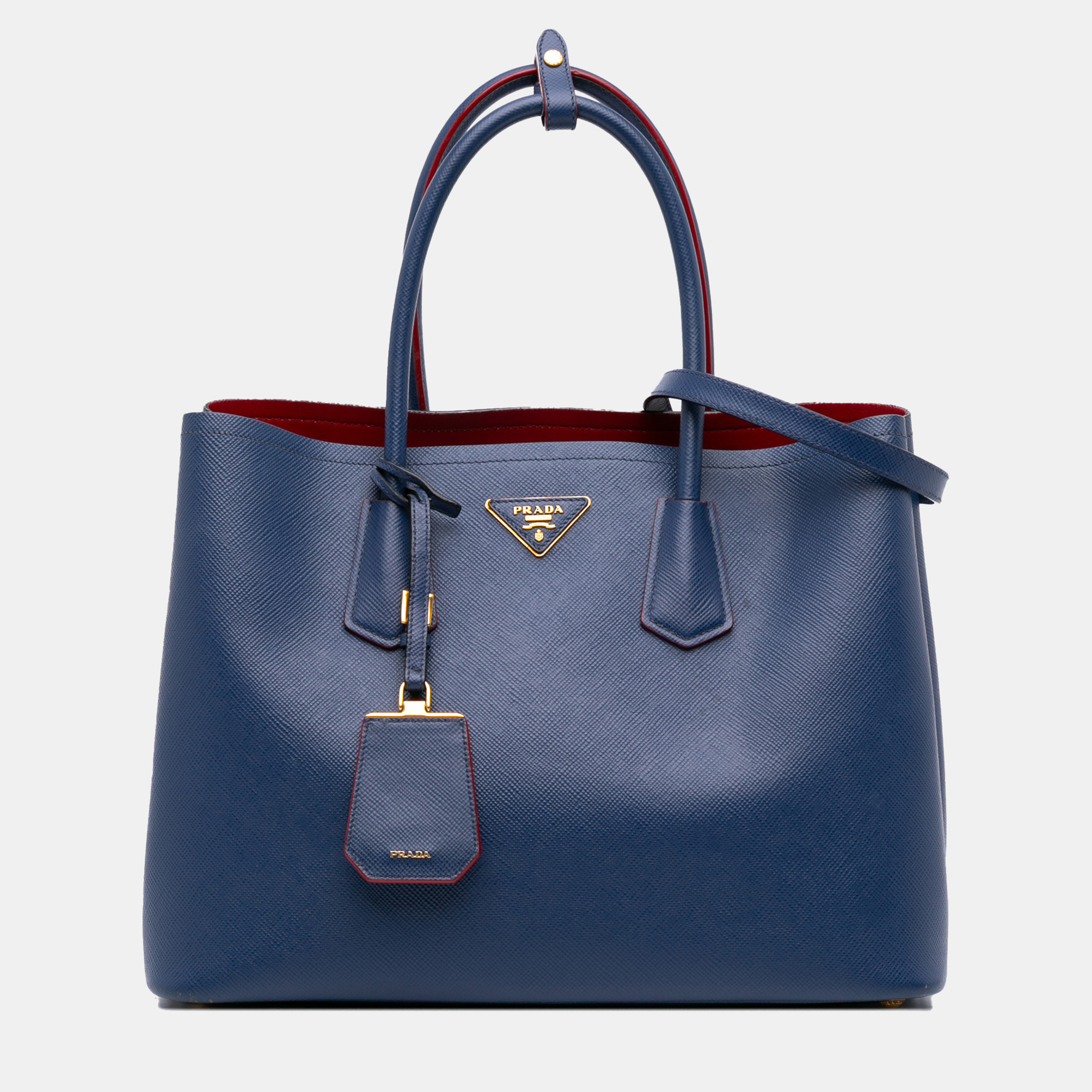 

Prada Blue Medium Saffiano Cuir Double Satchel