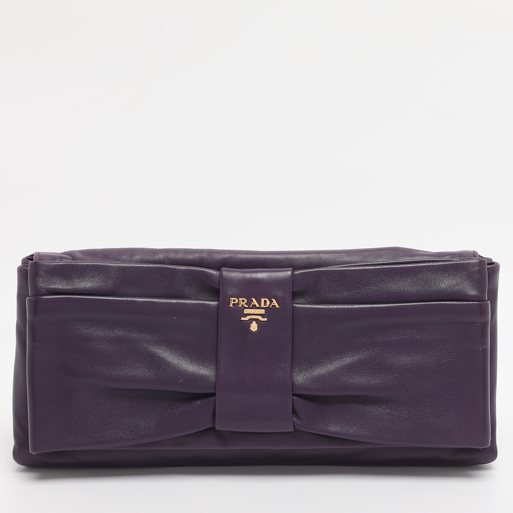 

Prada Purple Leather Bow Clutch