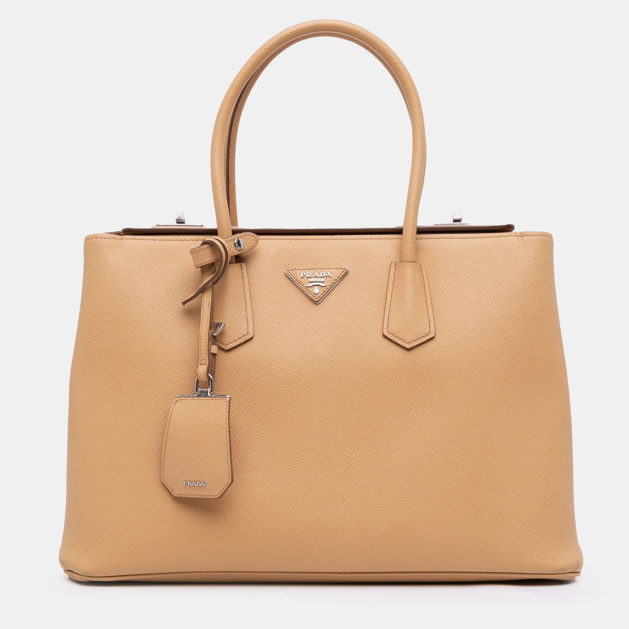 Pre-owned Prada Brown Saffiano Cuir Twin Lock Satchel