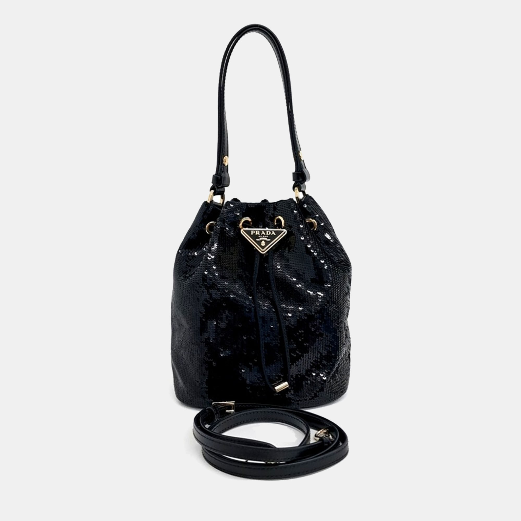 

Prada Black Nylon and Sequins Sequined Re-Nylon Bucket Bag