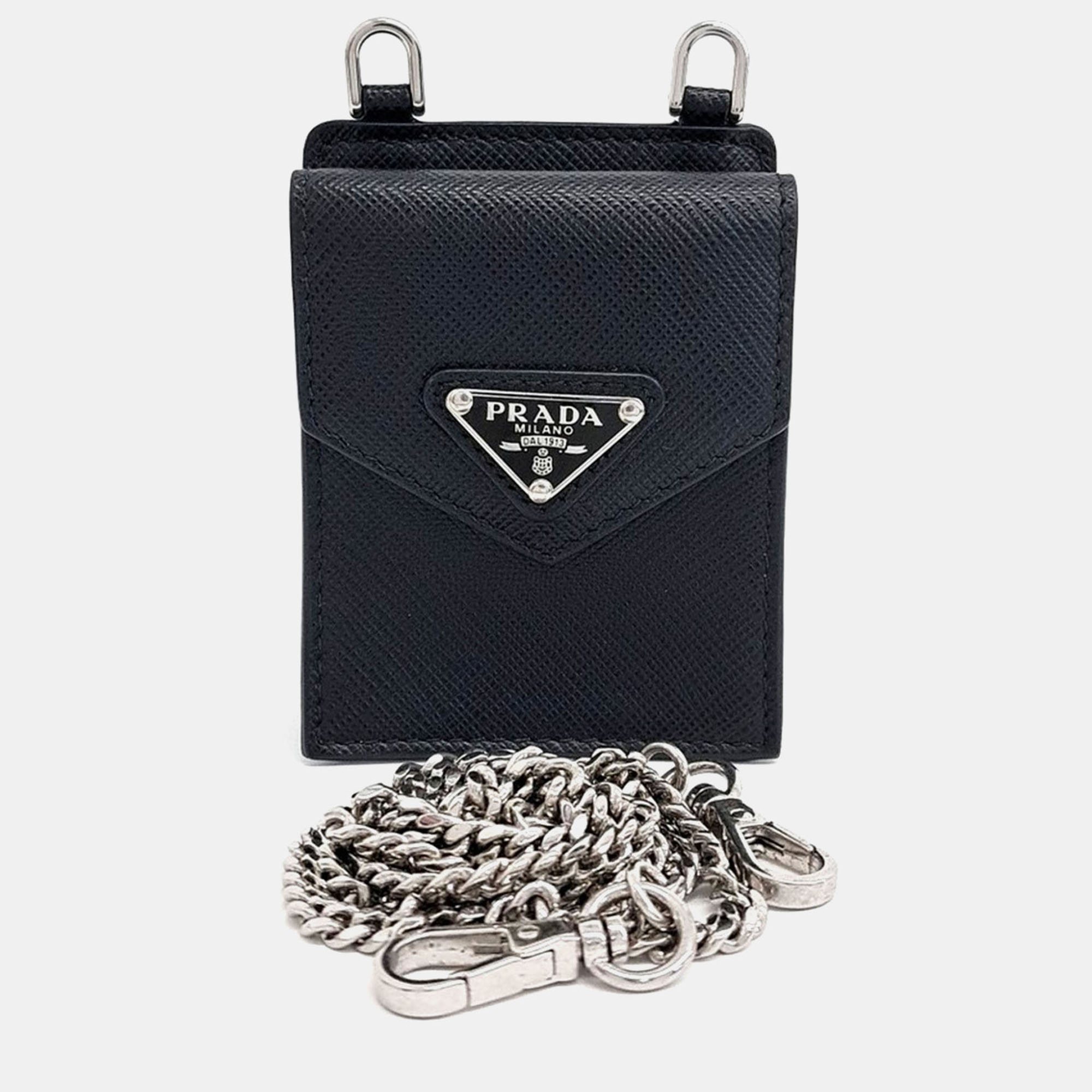 

Prada Black Leather Saffiano Earphone Case