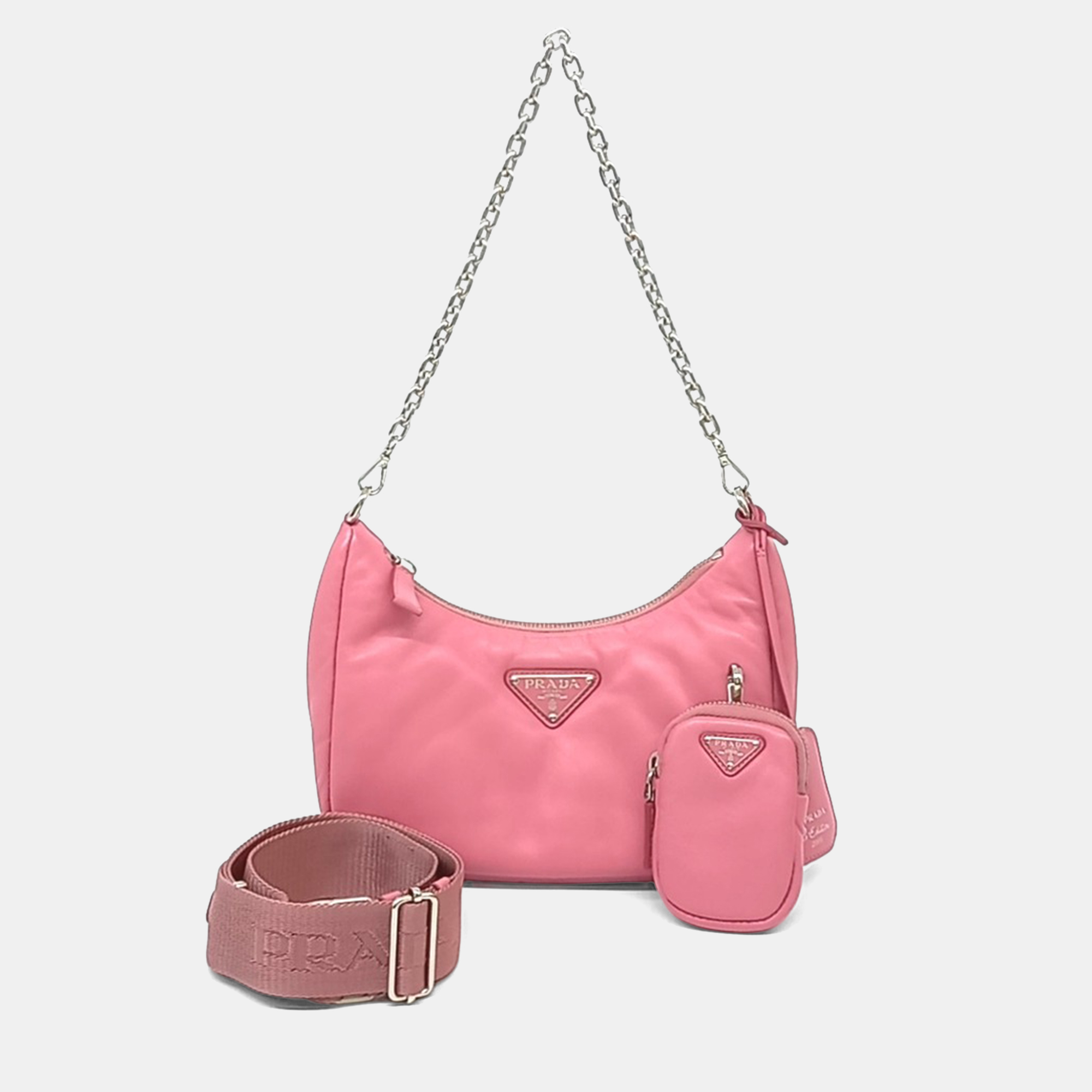

Prada Pink Leather Nappa Soft Padded Strap Hobo Bag