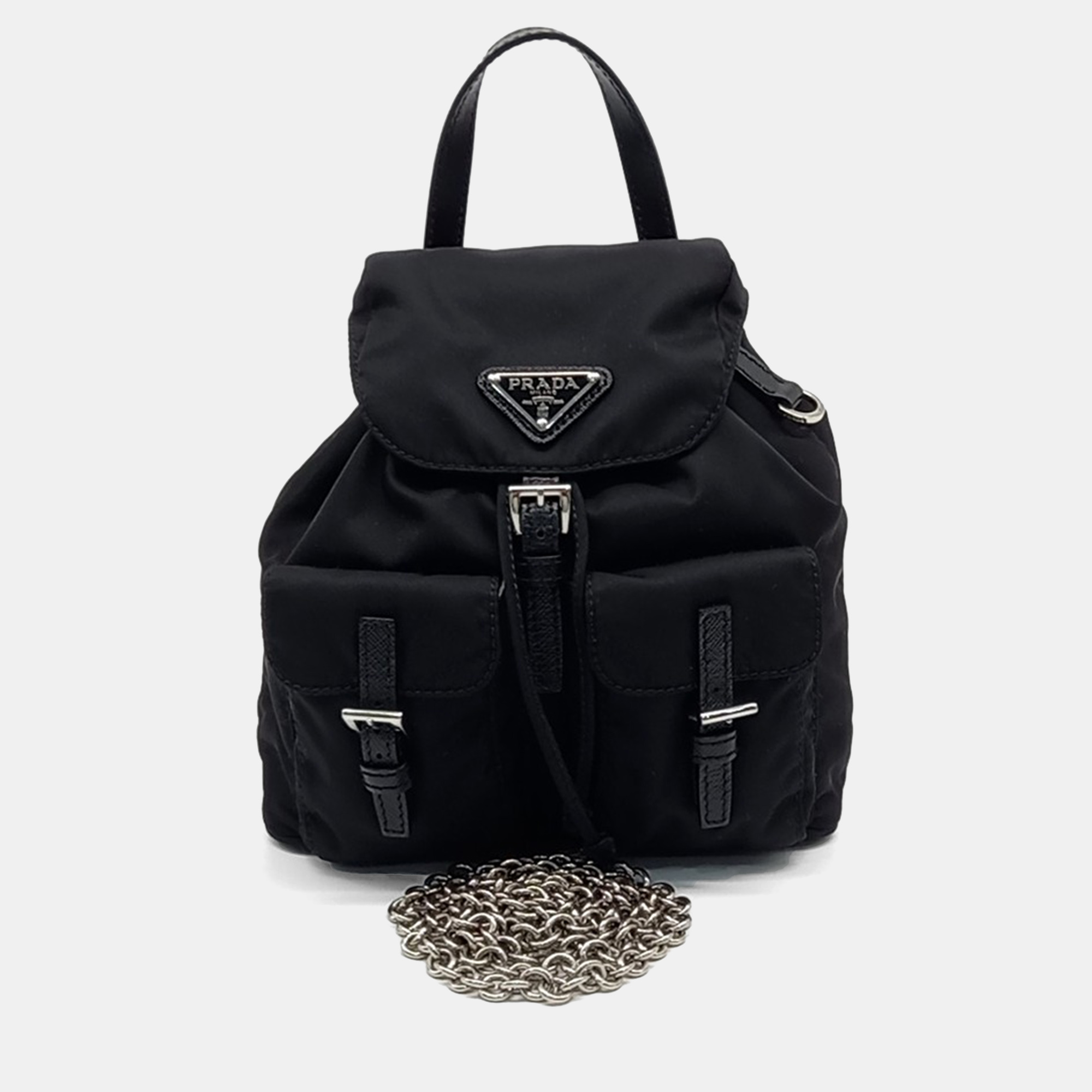 Pre-owned Prada Black Nylon Mini Backpack Chain Crossbody Bag