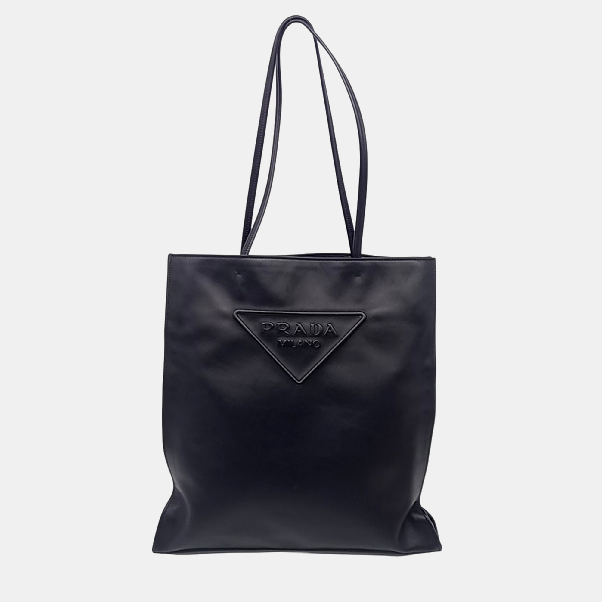 

Prada Black Leather Logo Tote Bag
