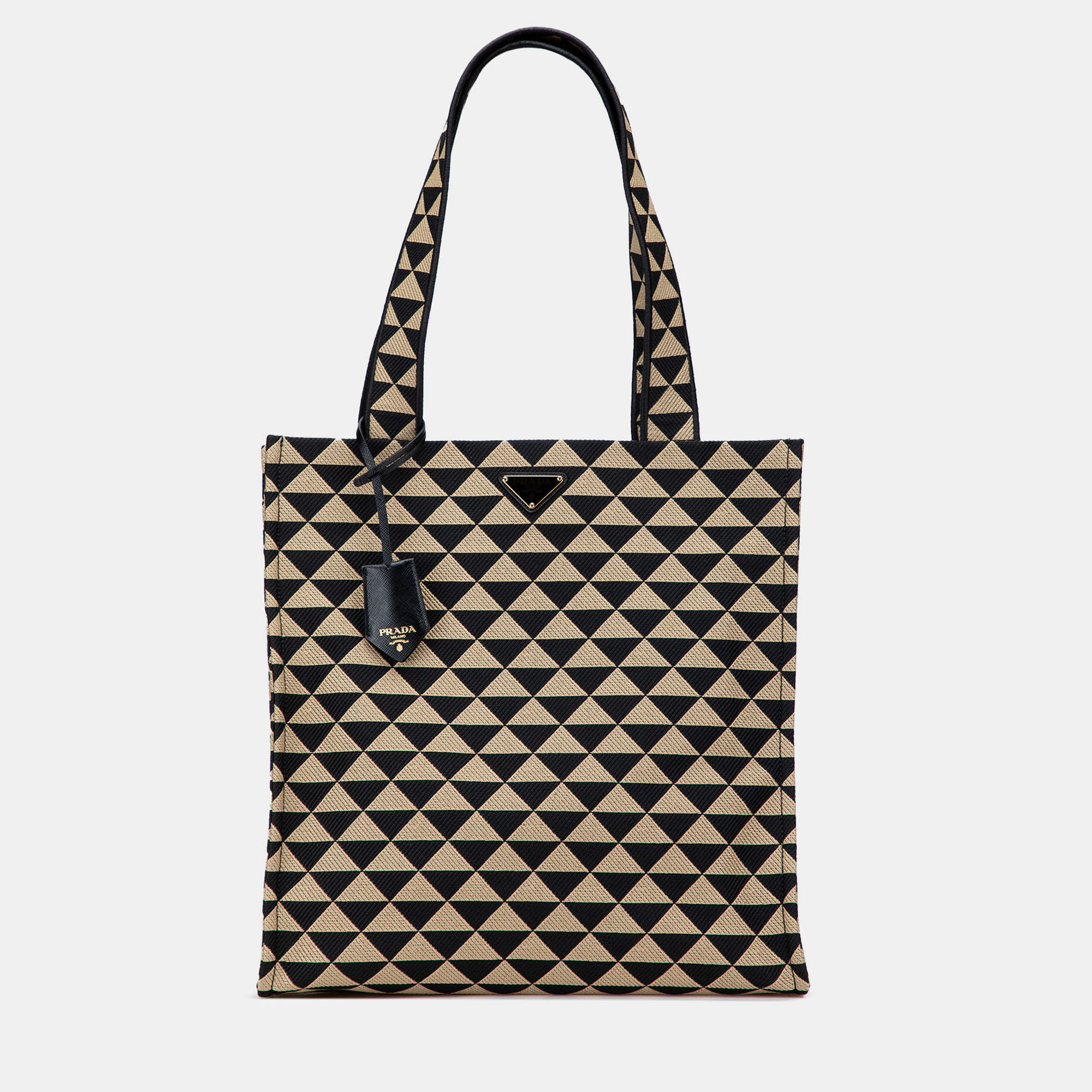 Pre-owned Prada Brown Embroidered Canvas Triangolo Symbole Shopping Tote