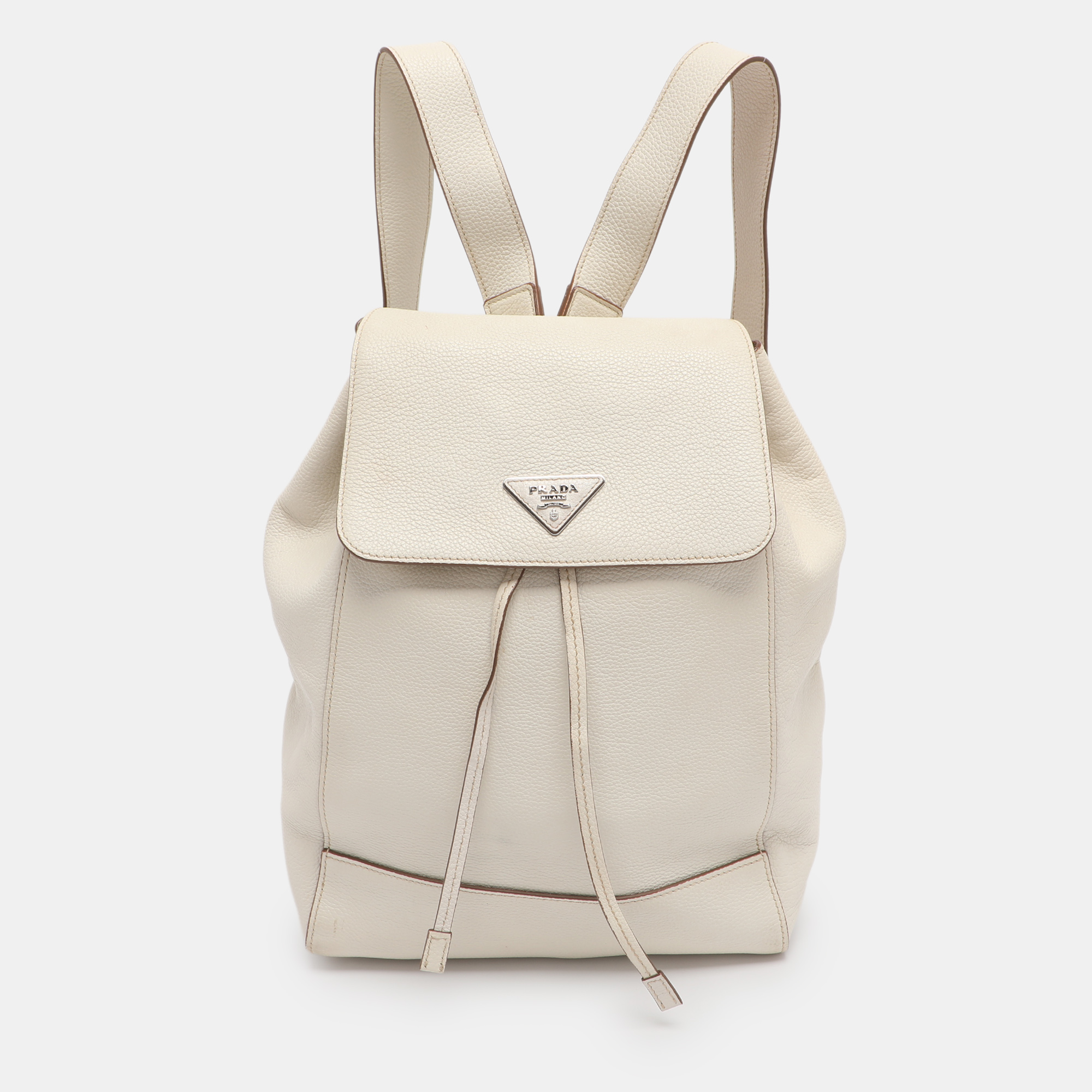 

Prada Cream Leather Drawstring Backpack
