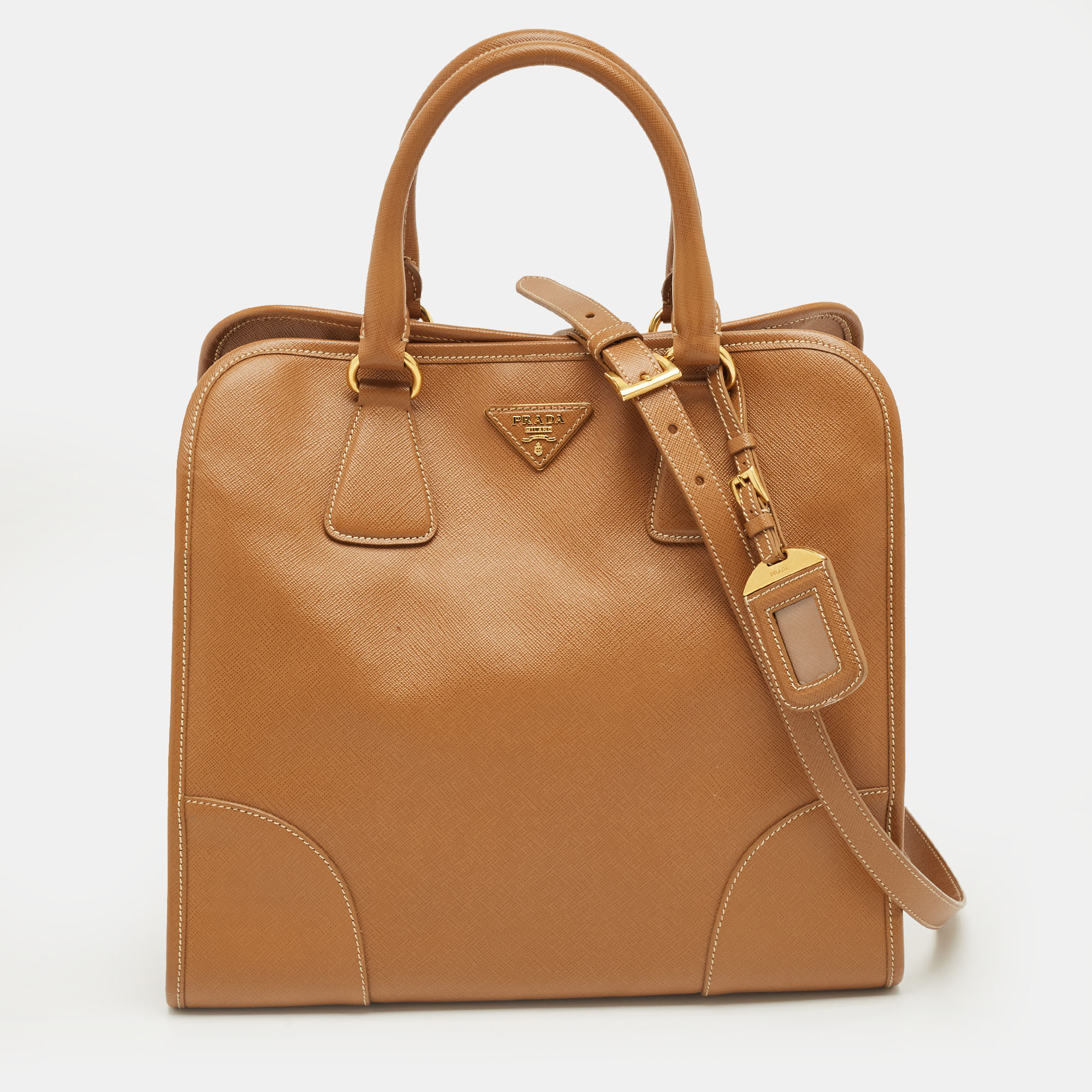 Pre-owned Prada Brown Saffiano Lux Leather Tote