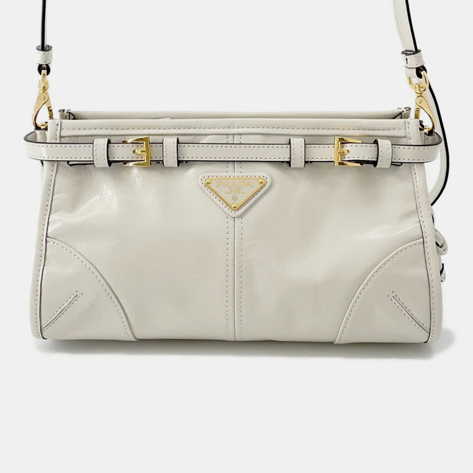 Pre-owned Prada Bonnie Shoulder Bag White Leather Size Small