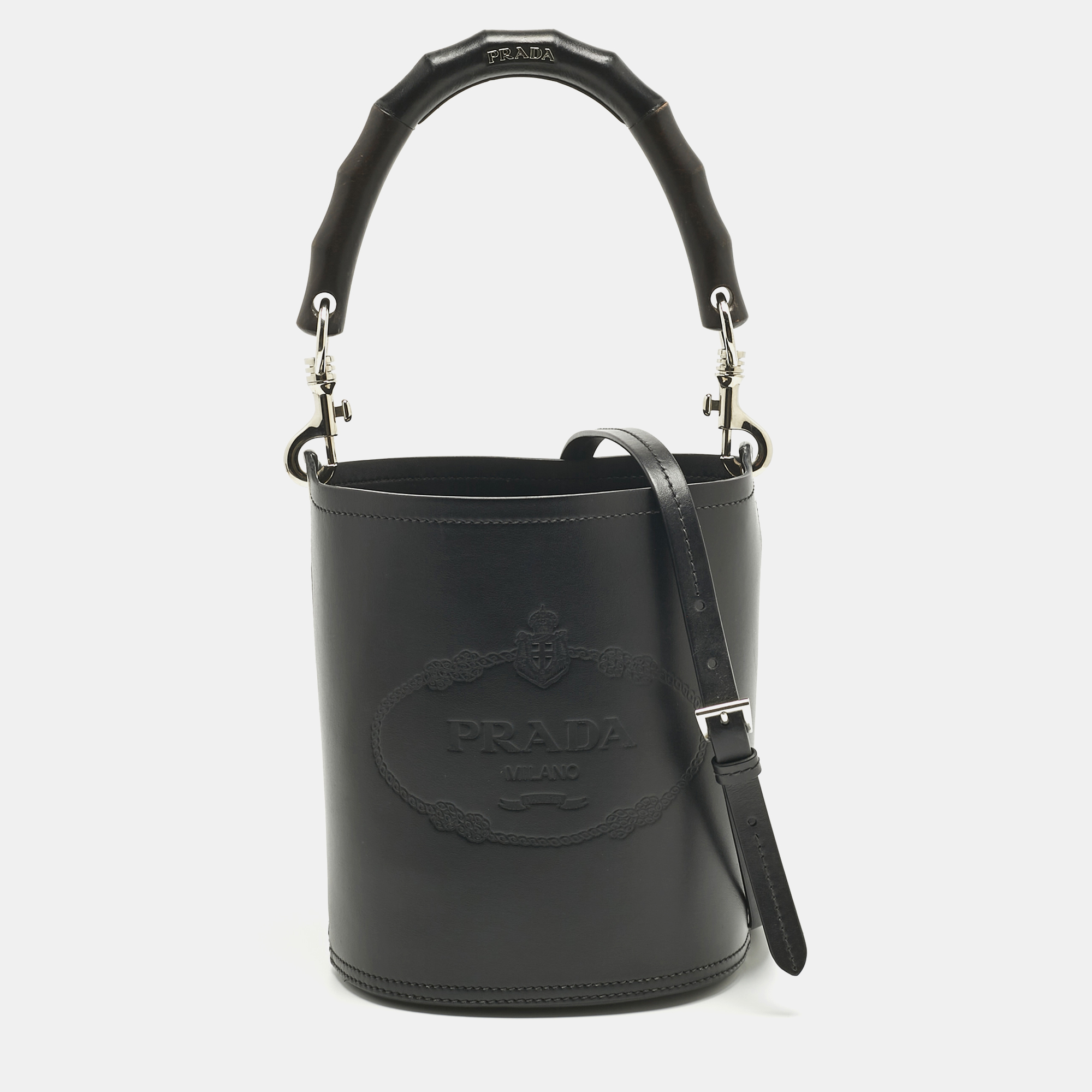 

Prada Black Leather Tambour Bucket Bag