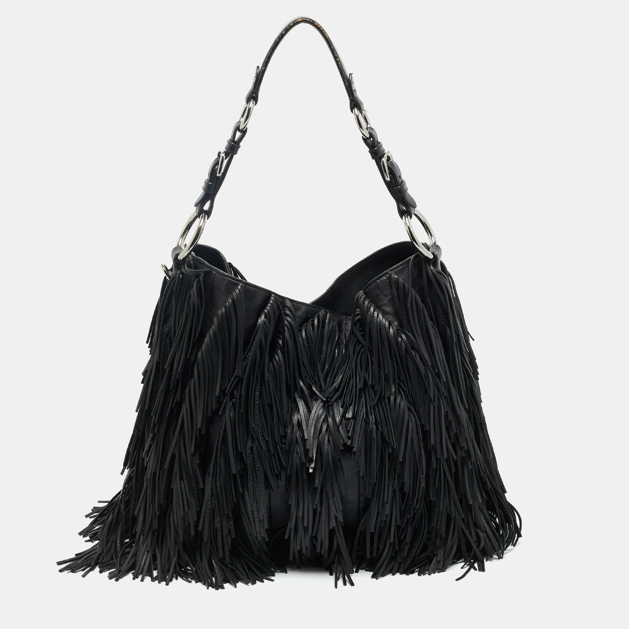 

Prada Black Leather Fringe Hobo