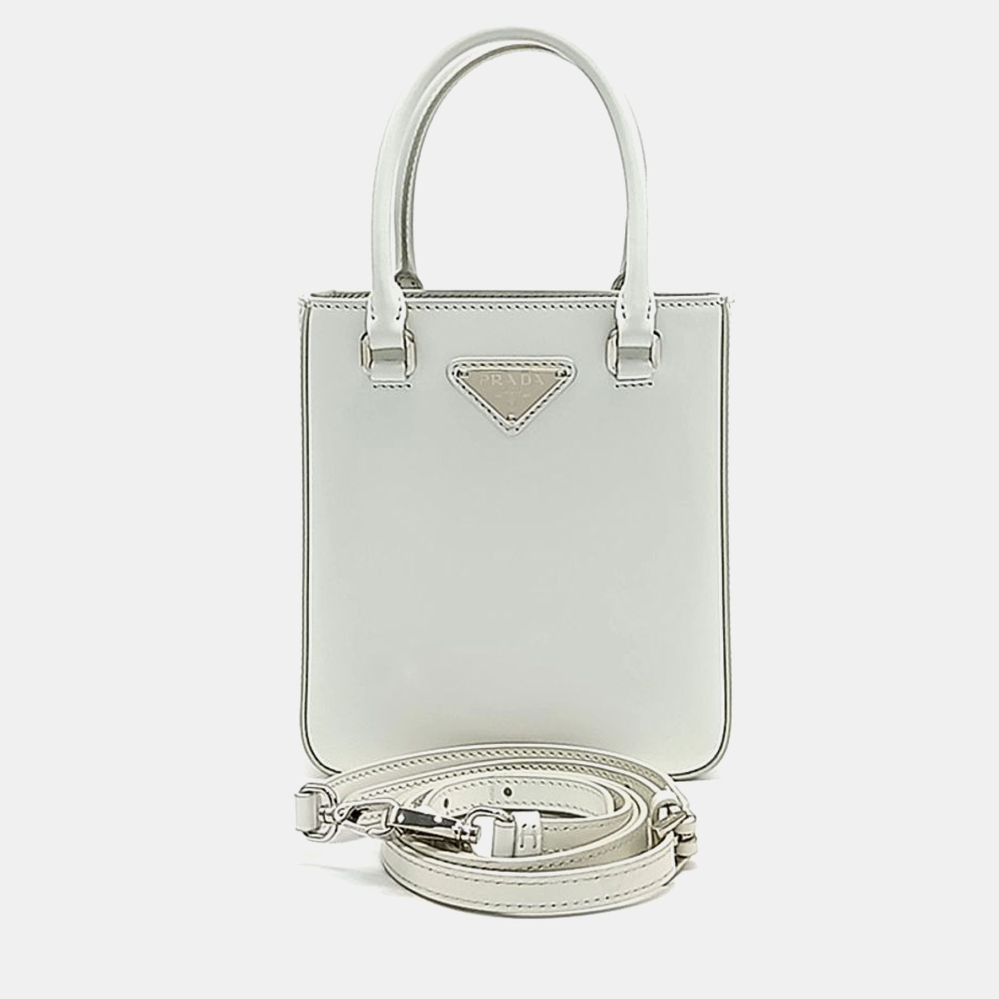 

Prada Small Brushed Tote Bag, White