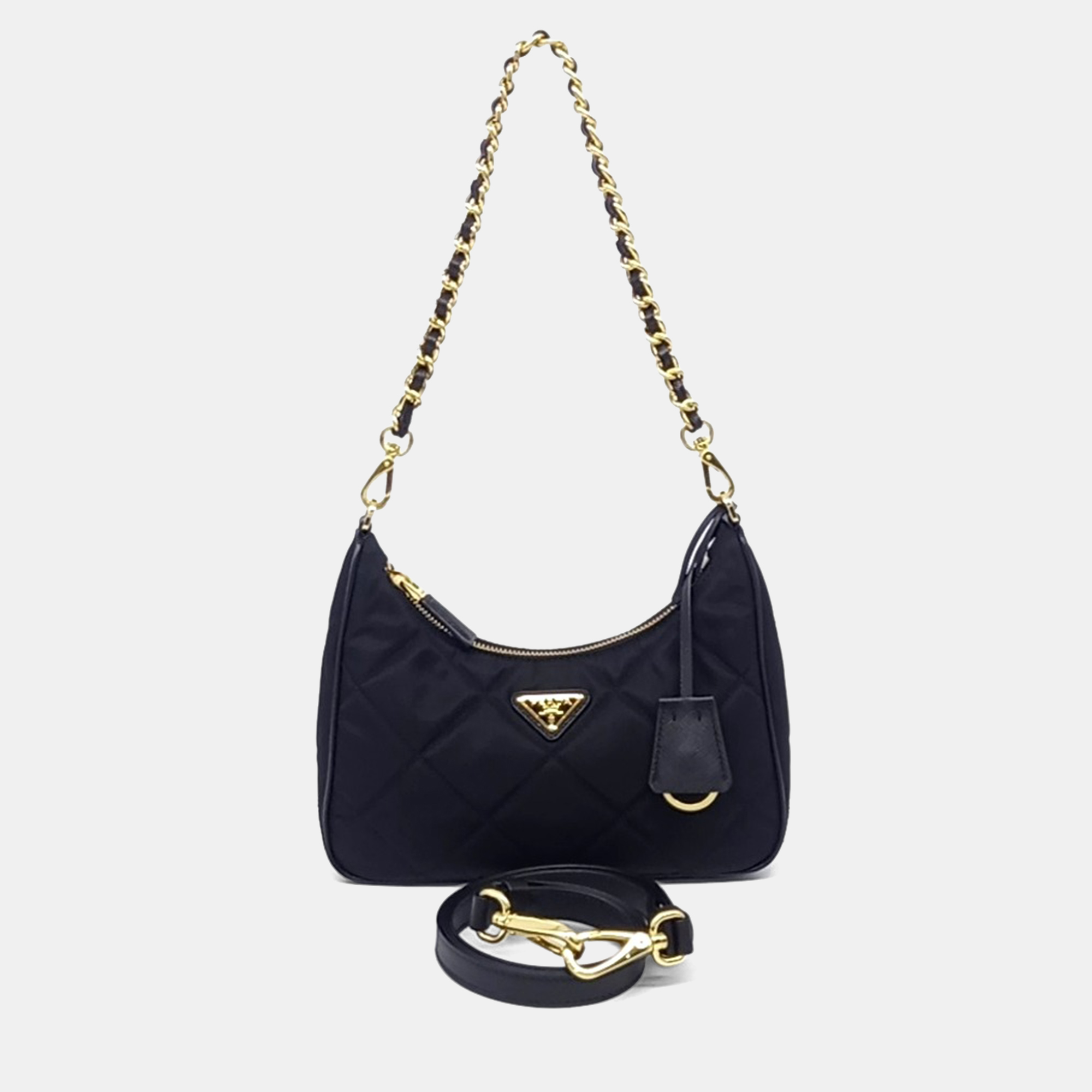Pre-owned Prada Black Nylon Re-nylon Tessuto Chain Strap Hobo Bag