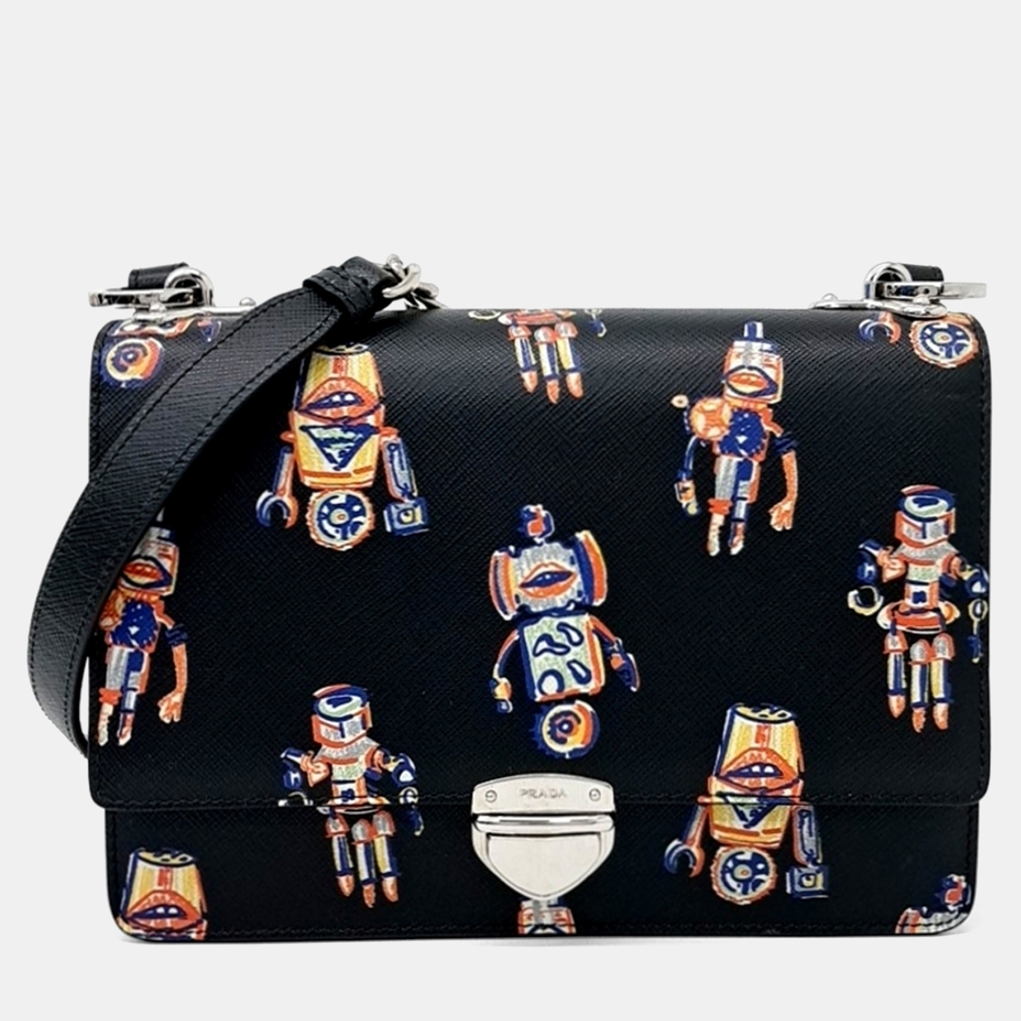 

Prada Black/Multicolor Leather Saffiano Saint Robot Flap Bag
