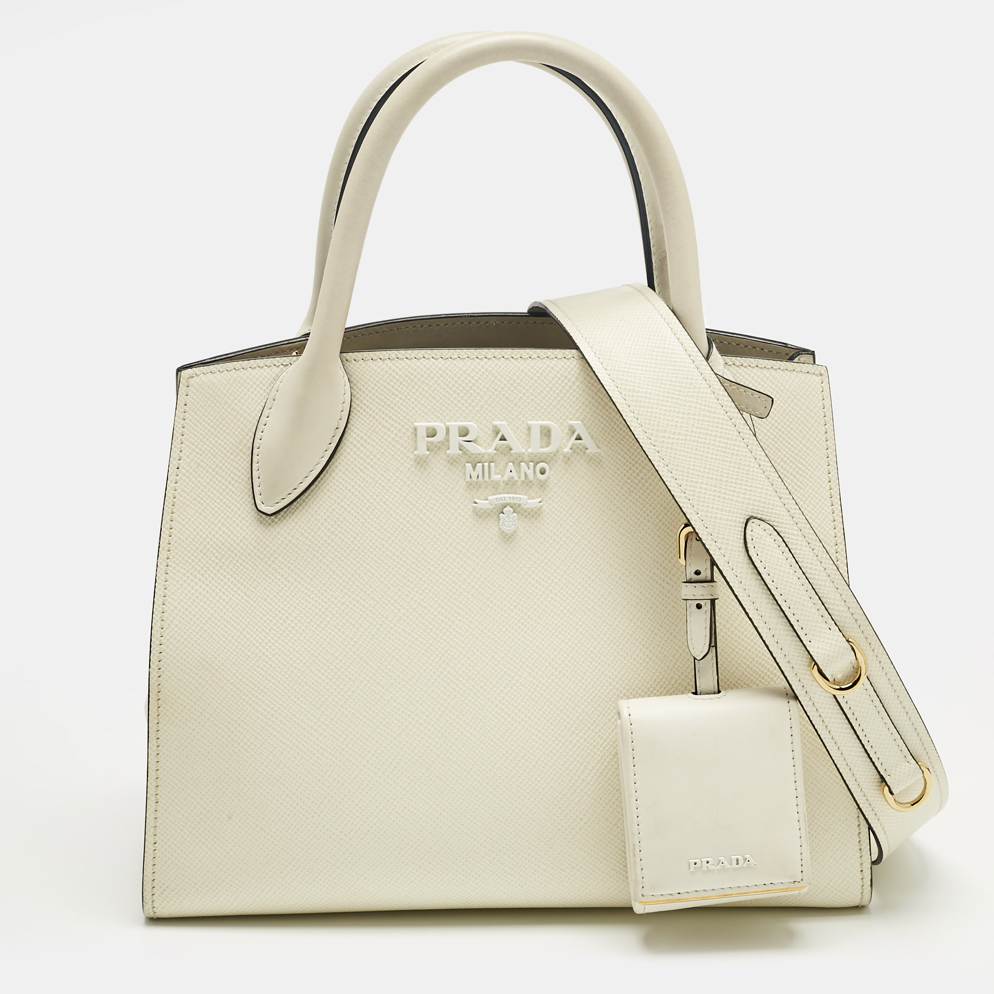 

Prada Cream Soffiano Cuir Leather Small Monochrome Tote