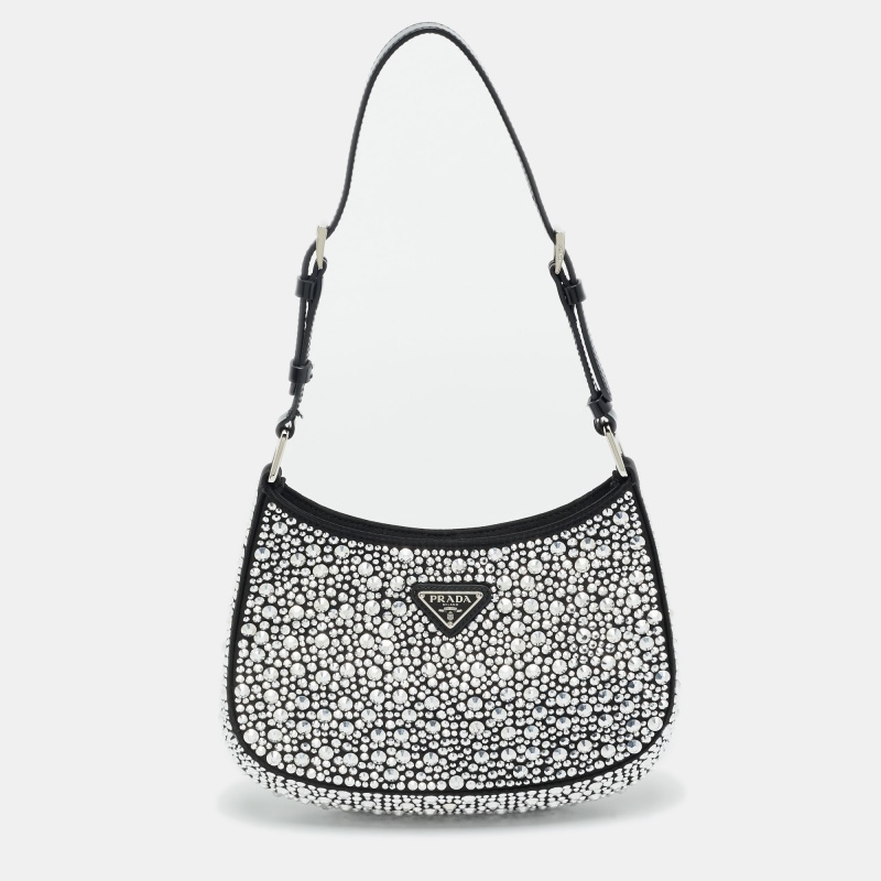 

Prada Black Satin Cleo Crystals Hobo