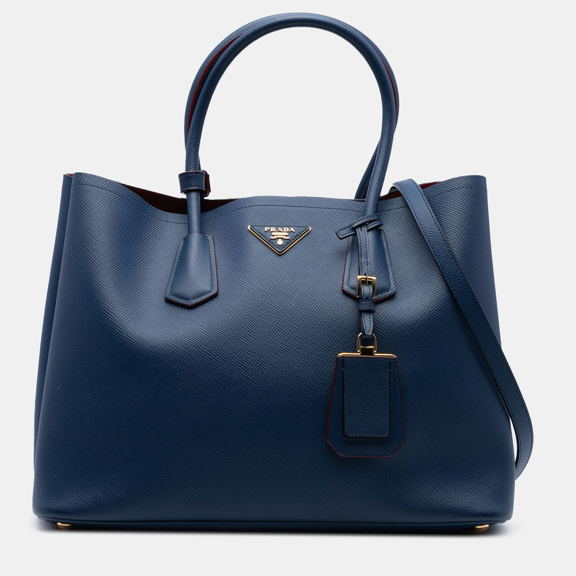 

Prada Blue Medium Saffiano Cuir Double Satchel
