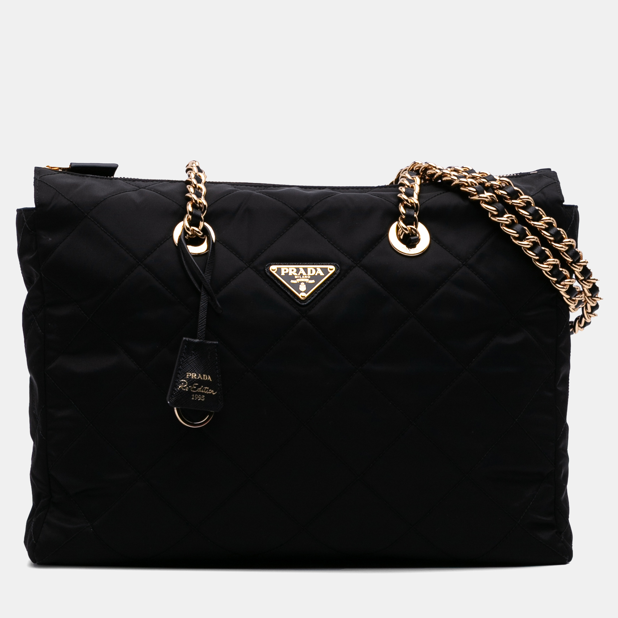 Pre-owned Prada Black Large Impuntu Re Nylon Re Edition 1995 Chaine Tote