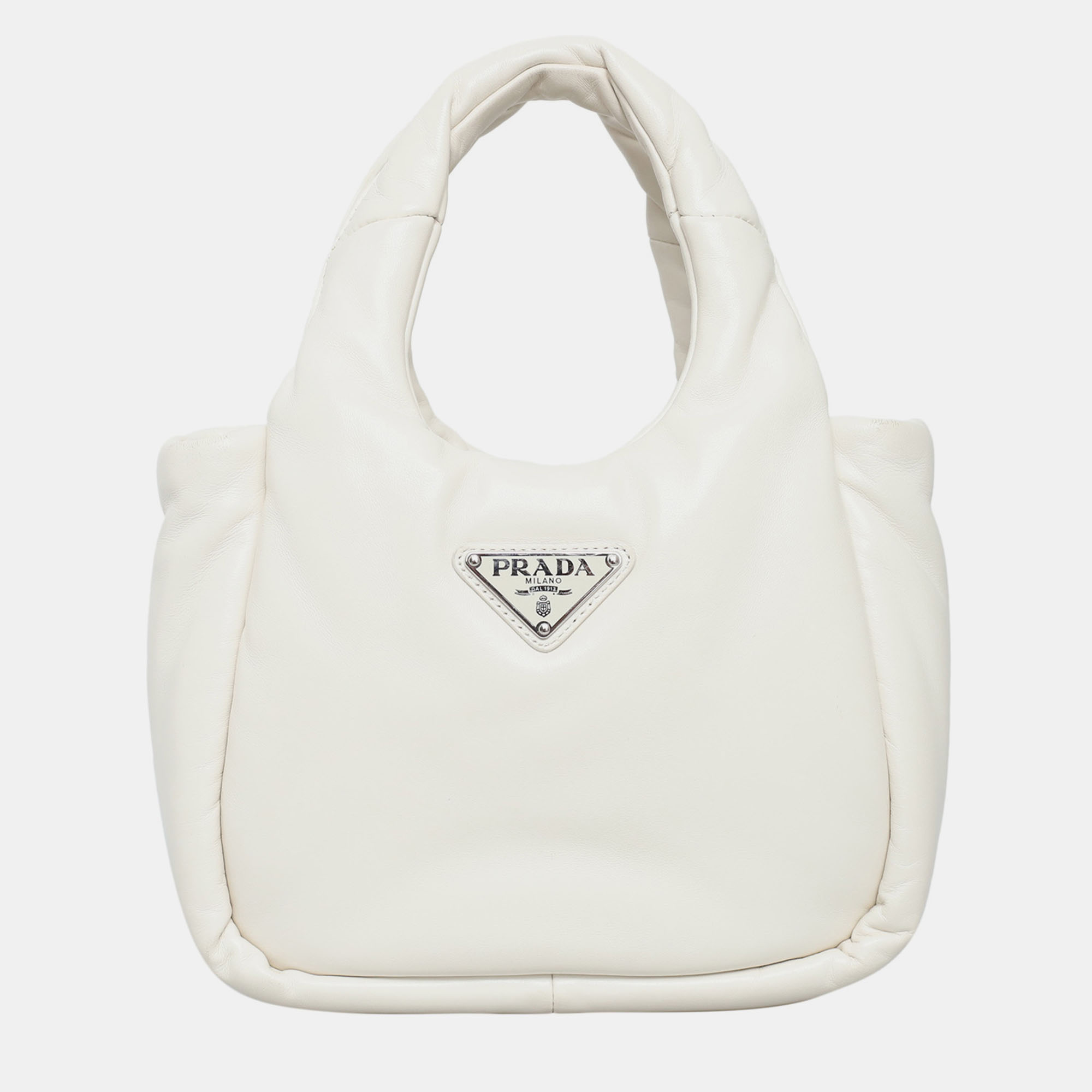 

Small Padded Leather Tote, White
