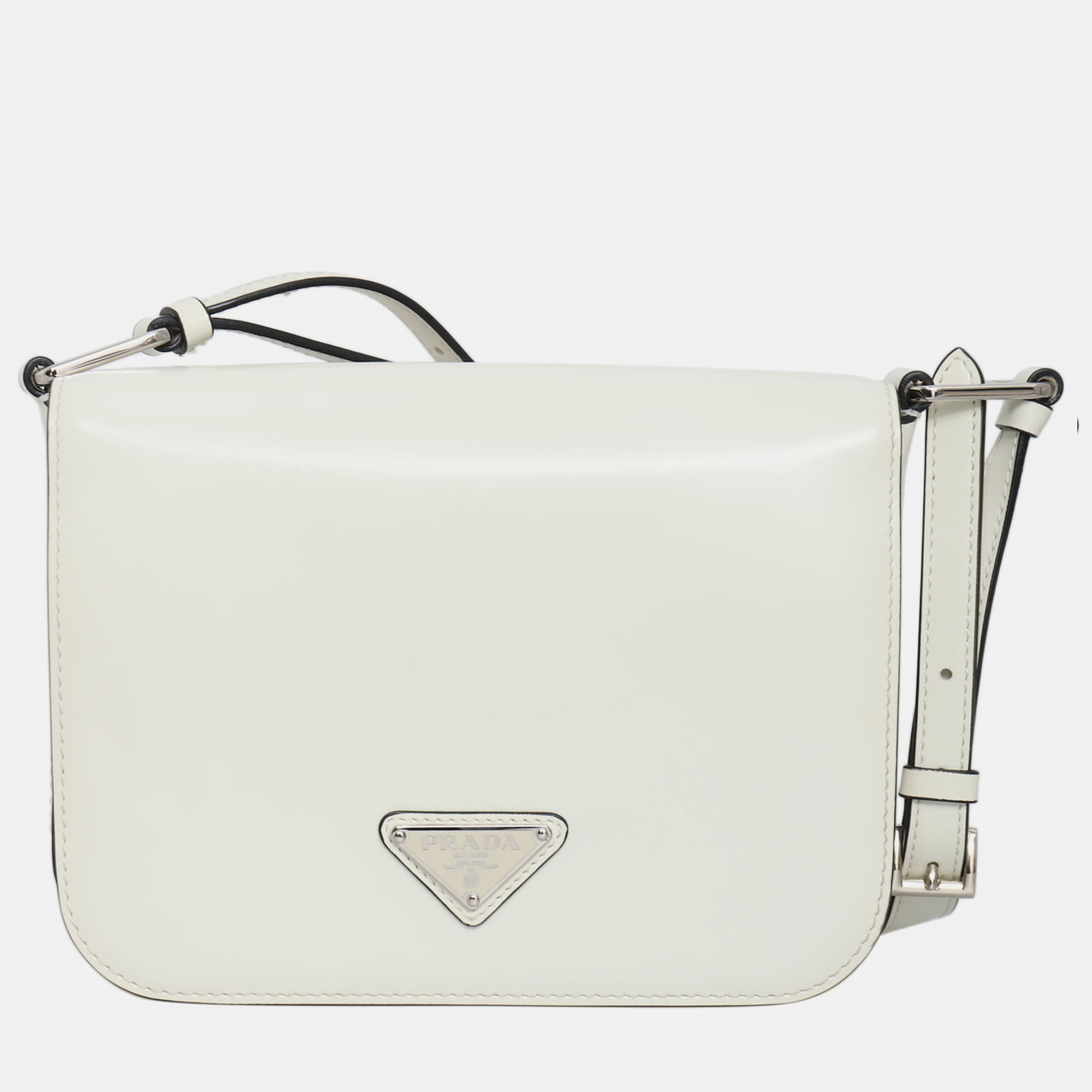 Pre-owned Prada Brushed Leather Shoulder Bag In White