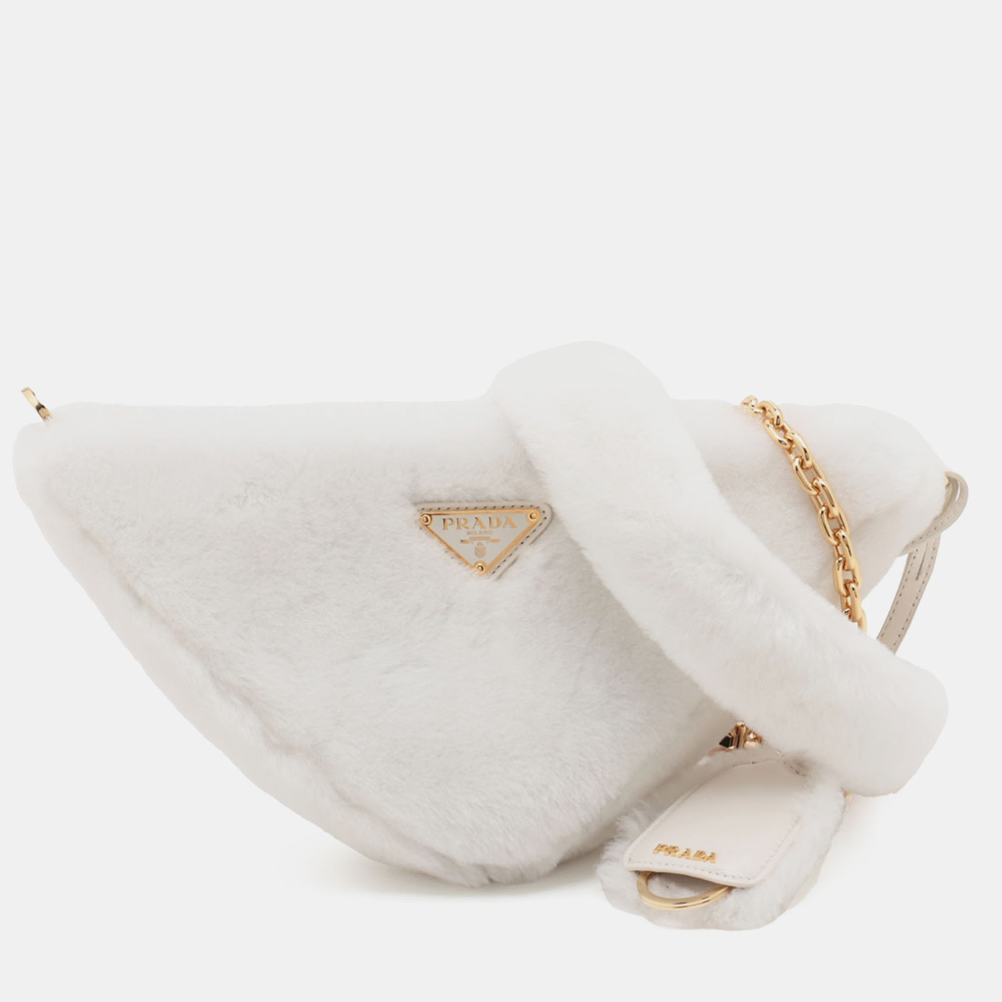 

Prada White Mini Shearling Triangle Satchel