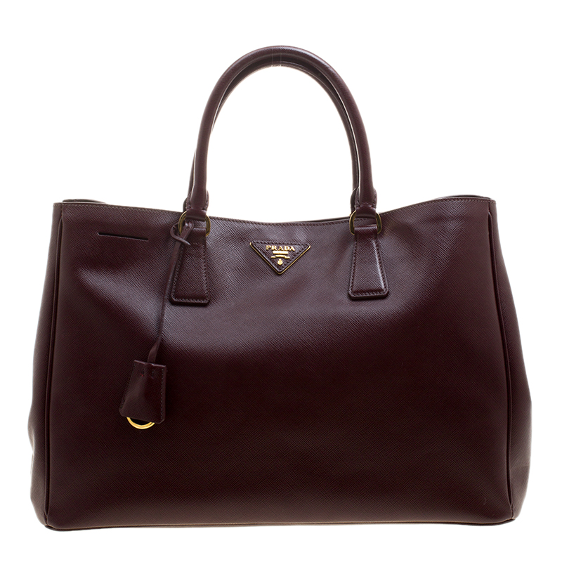Pre Owned Prada Burgundy Saffiano Lux Leather Large Gardener's Tote