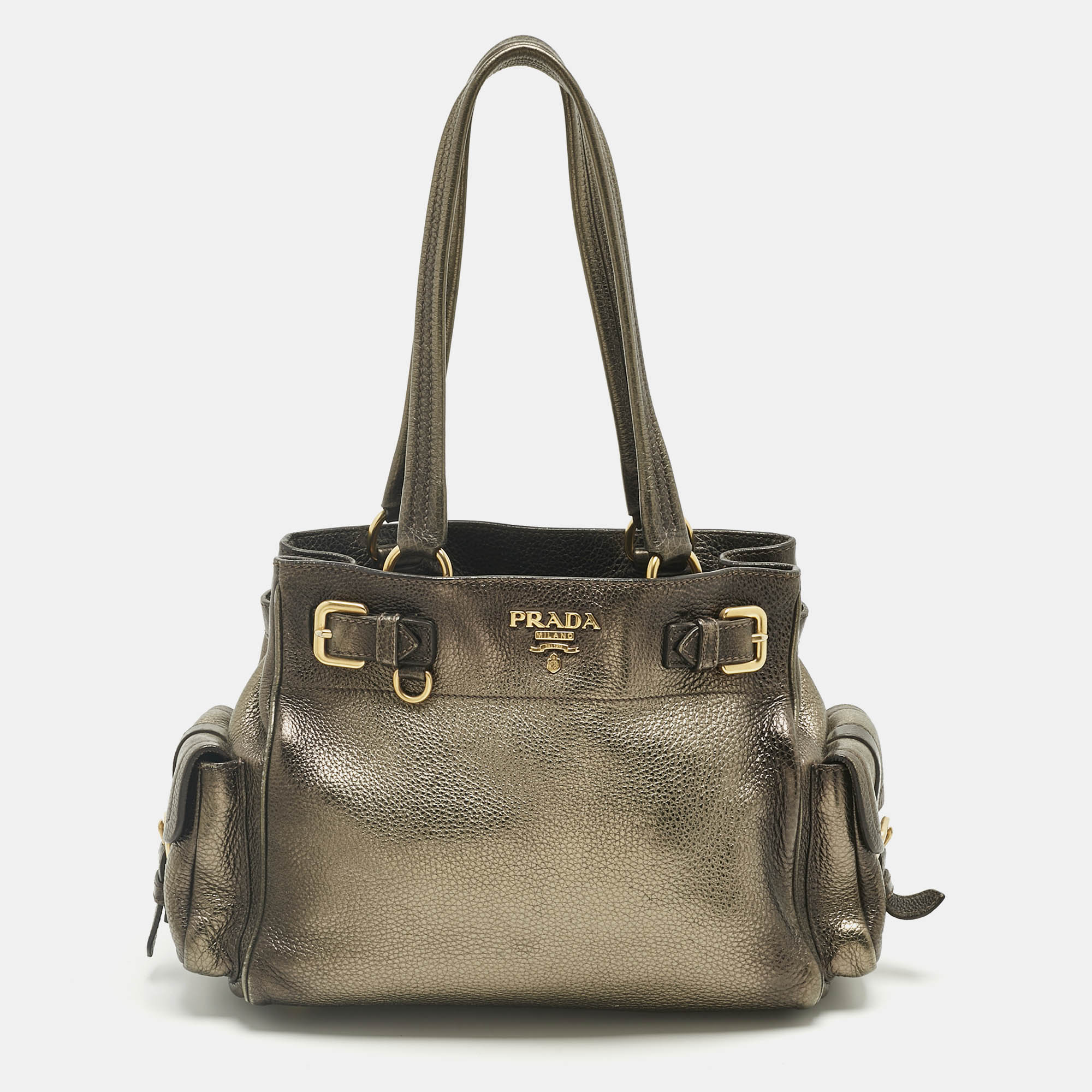 

Prada Metallic Ombre Vitello Daino Leather Side Pocket Tote