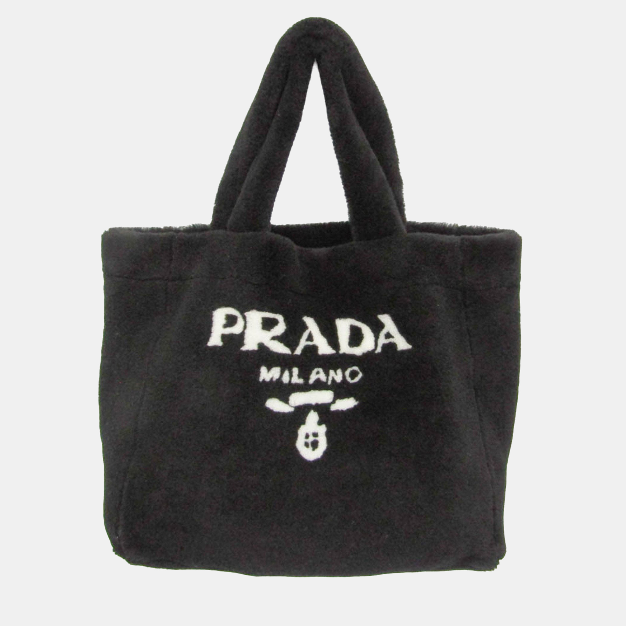 Pre-owned Prada Montone Fur Tote Bag Black