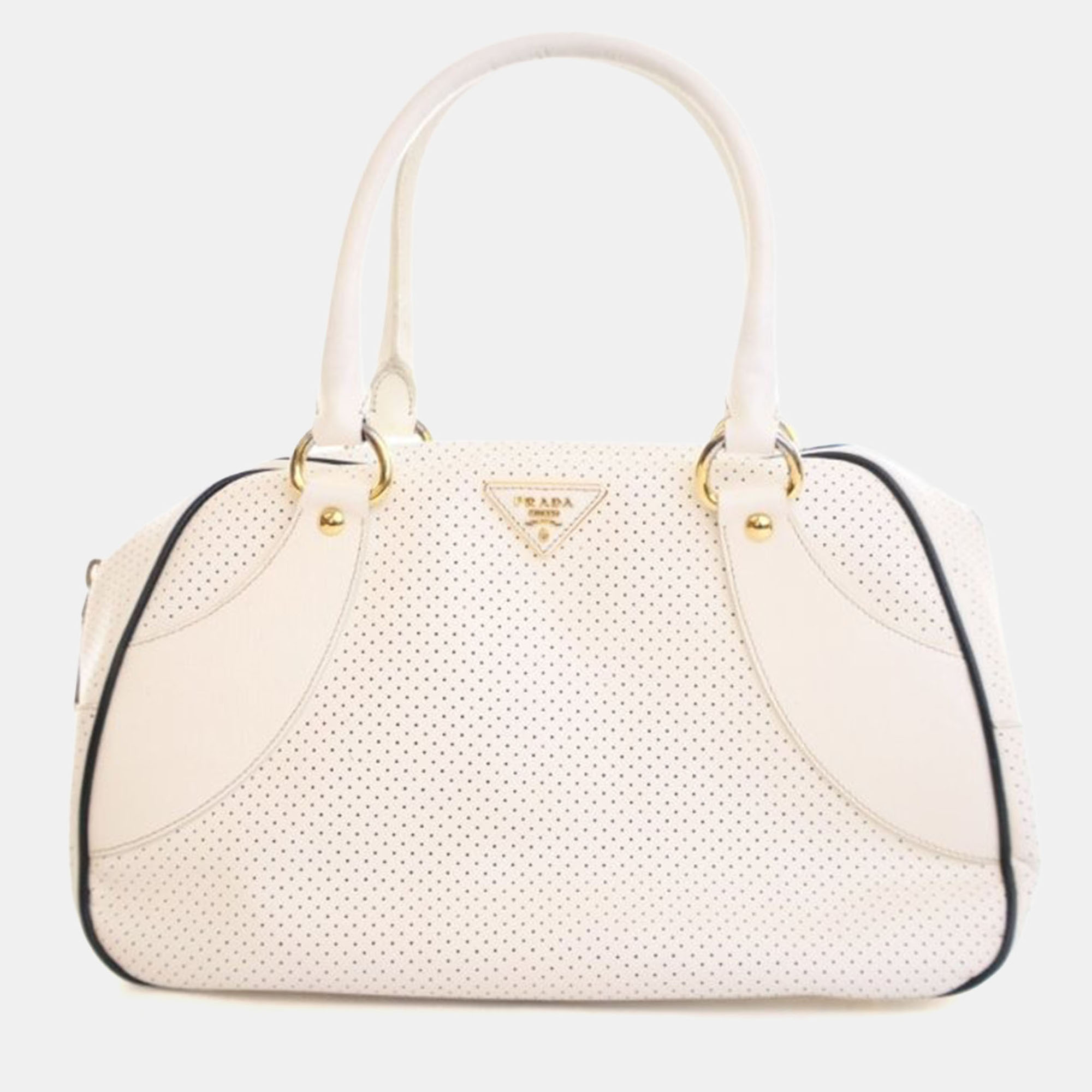 

Prada Saffiano Fori Perforated Bowling Bag, White