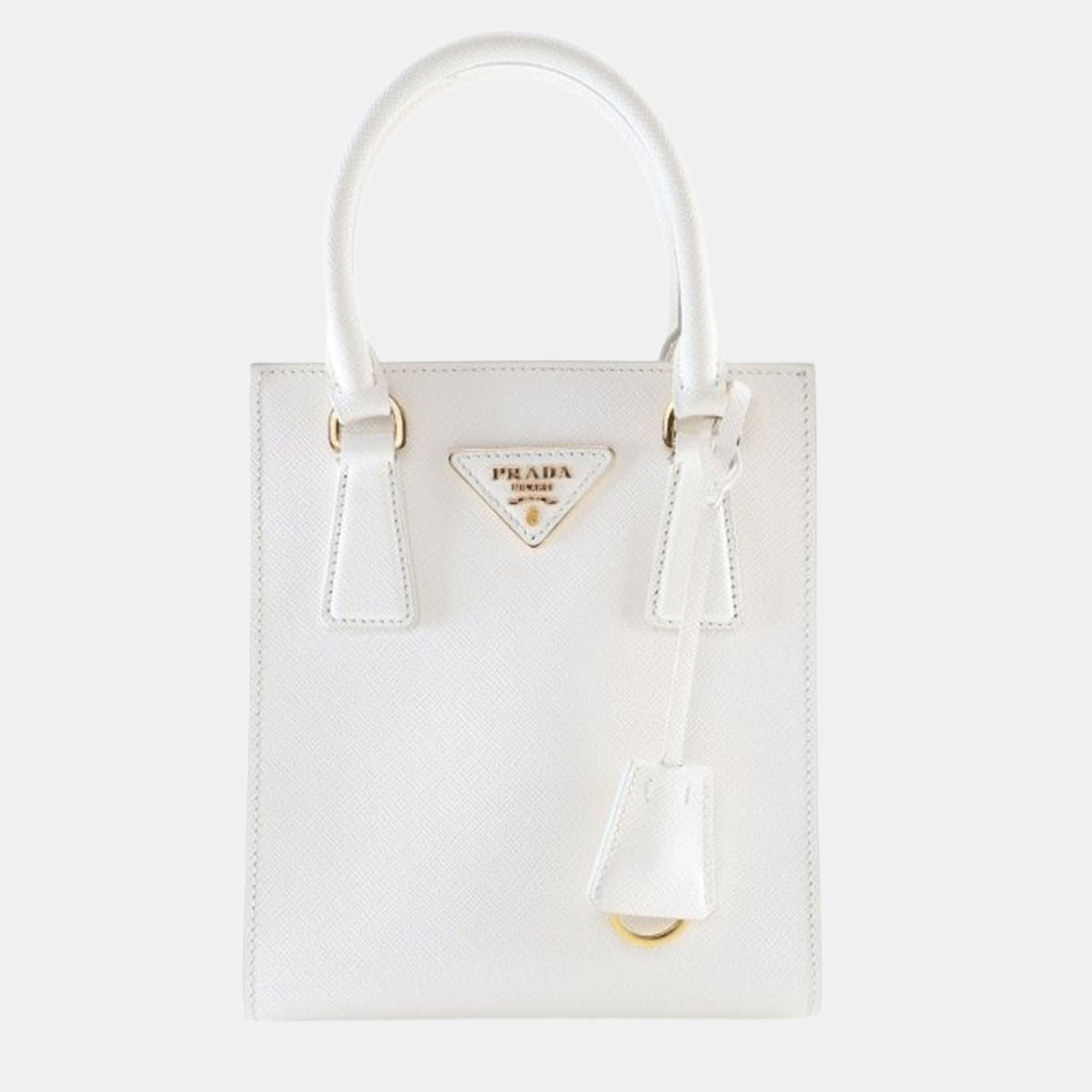 Pre-owned Prada Mini White Saffiano Tote