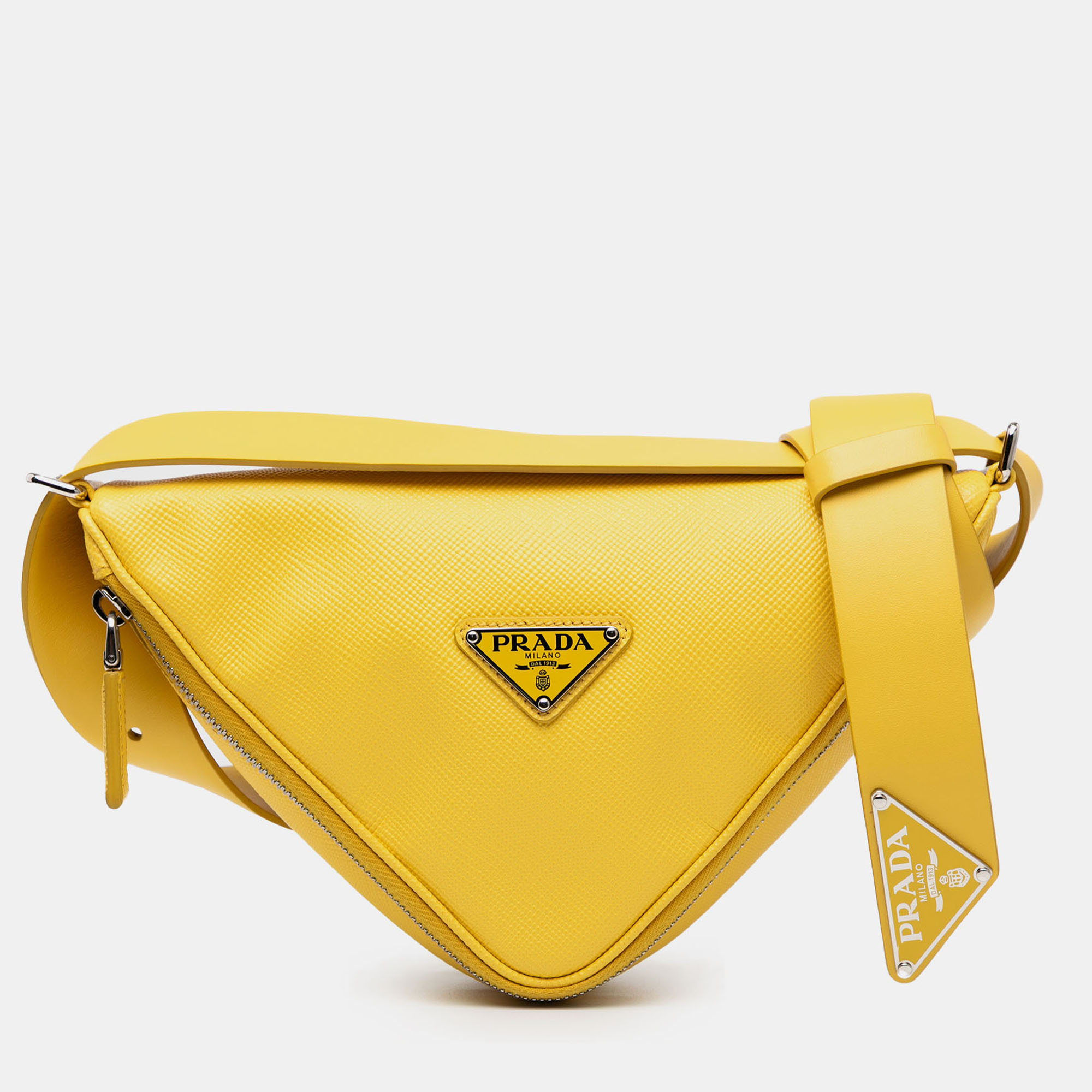 

Prada Yellow Saffiano Triangle Convertible Shoulder Bag