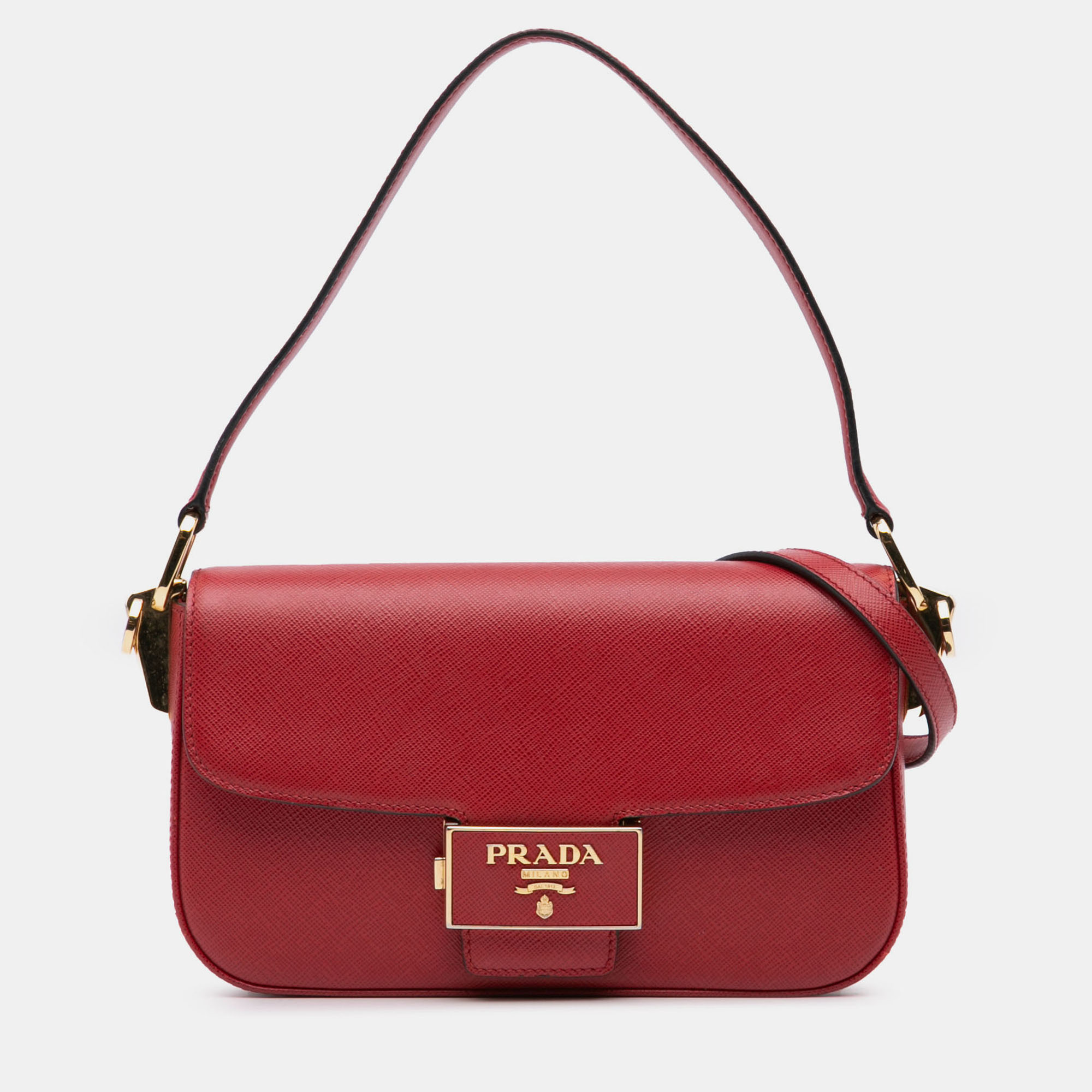 

Prada Red Saffiano Lux Embleme Satchel