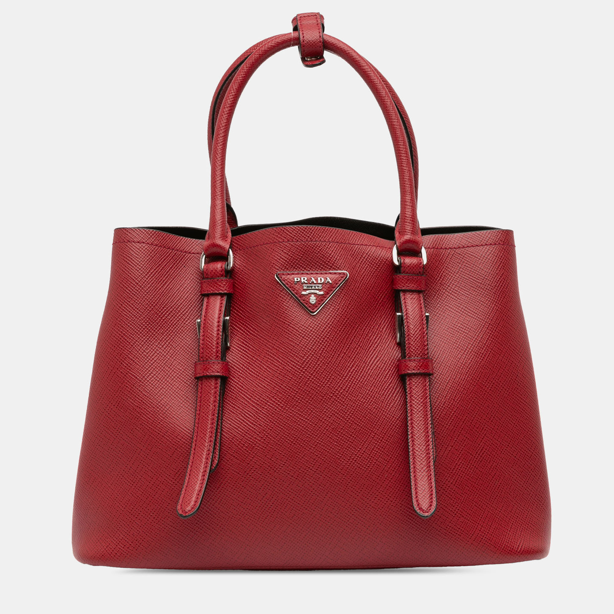 

Prada Red Small Saffiano Cuir Double Handle Satchel