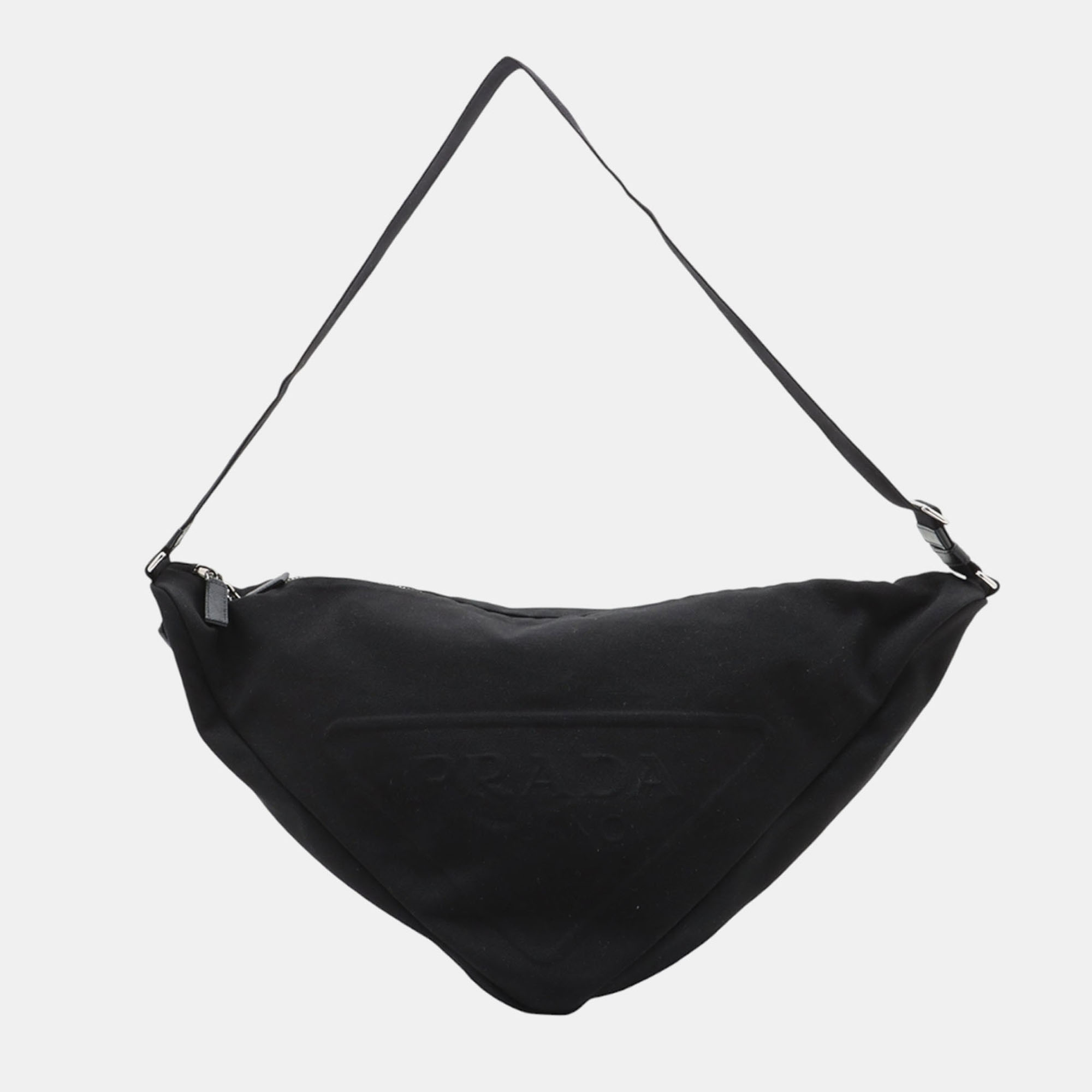 

Prada Black Canvas Canapa Triangle Logo Shoulder Bag