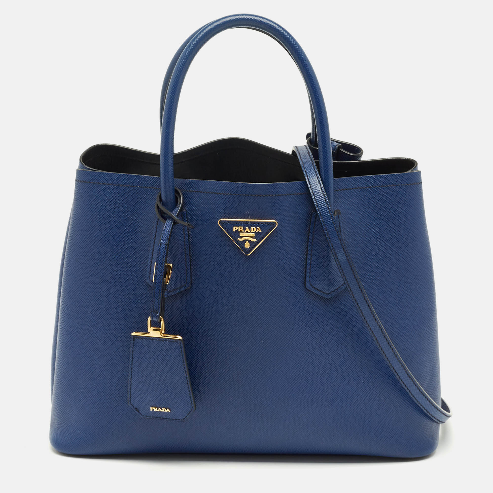 

Prada Navy Blue Saffiano Cuir Leather Medium Double Handle Tote