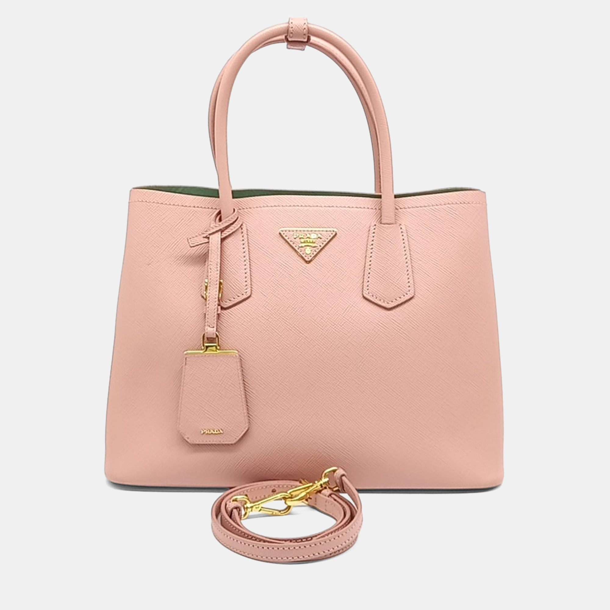 Pre-owned Prada Pink Leather Saffiano Double Tote And Shoulder Bag