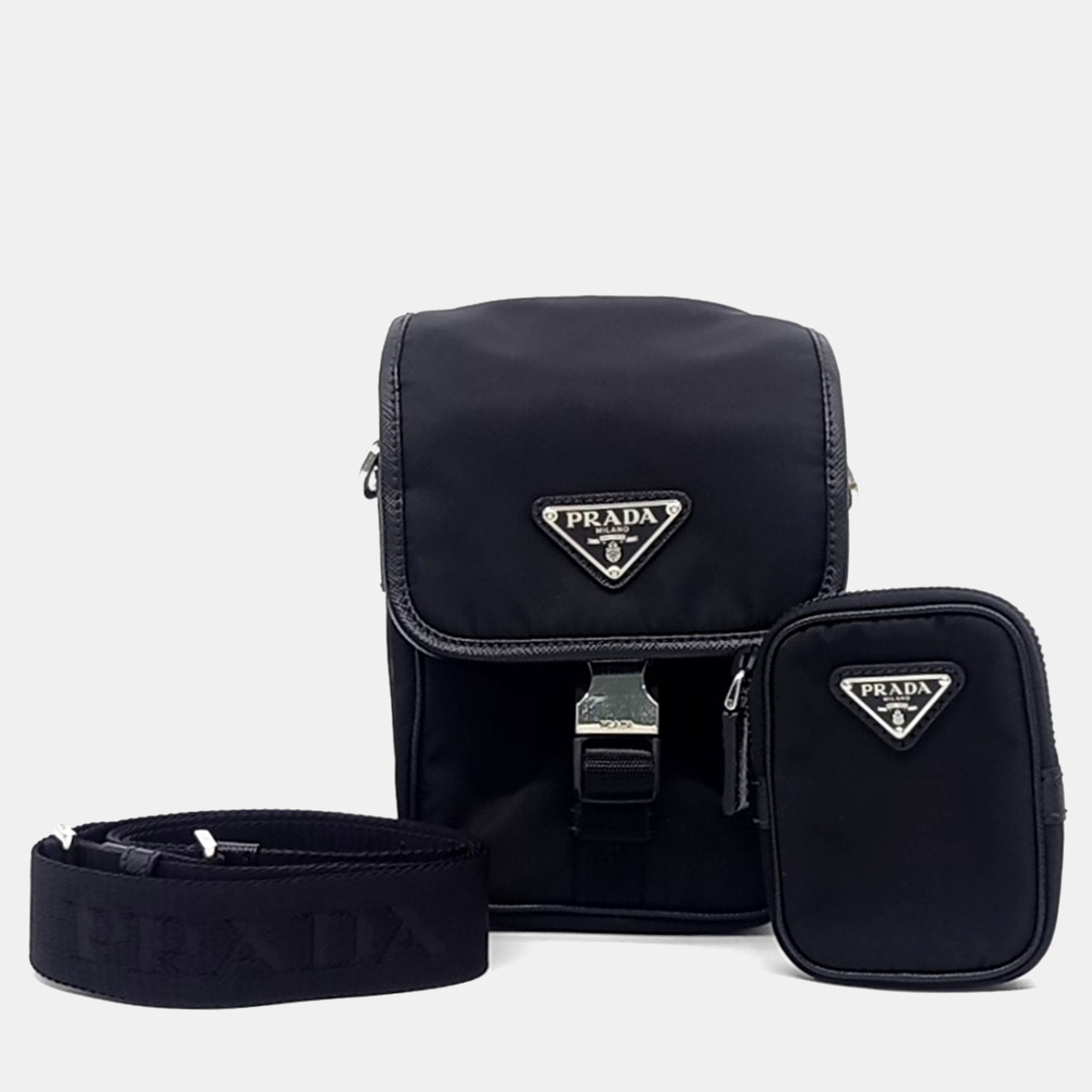 

Prada Black Saffiano Leather Tessuto Crossbody Bag